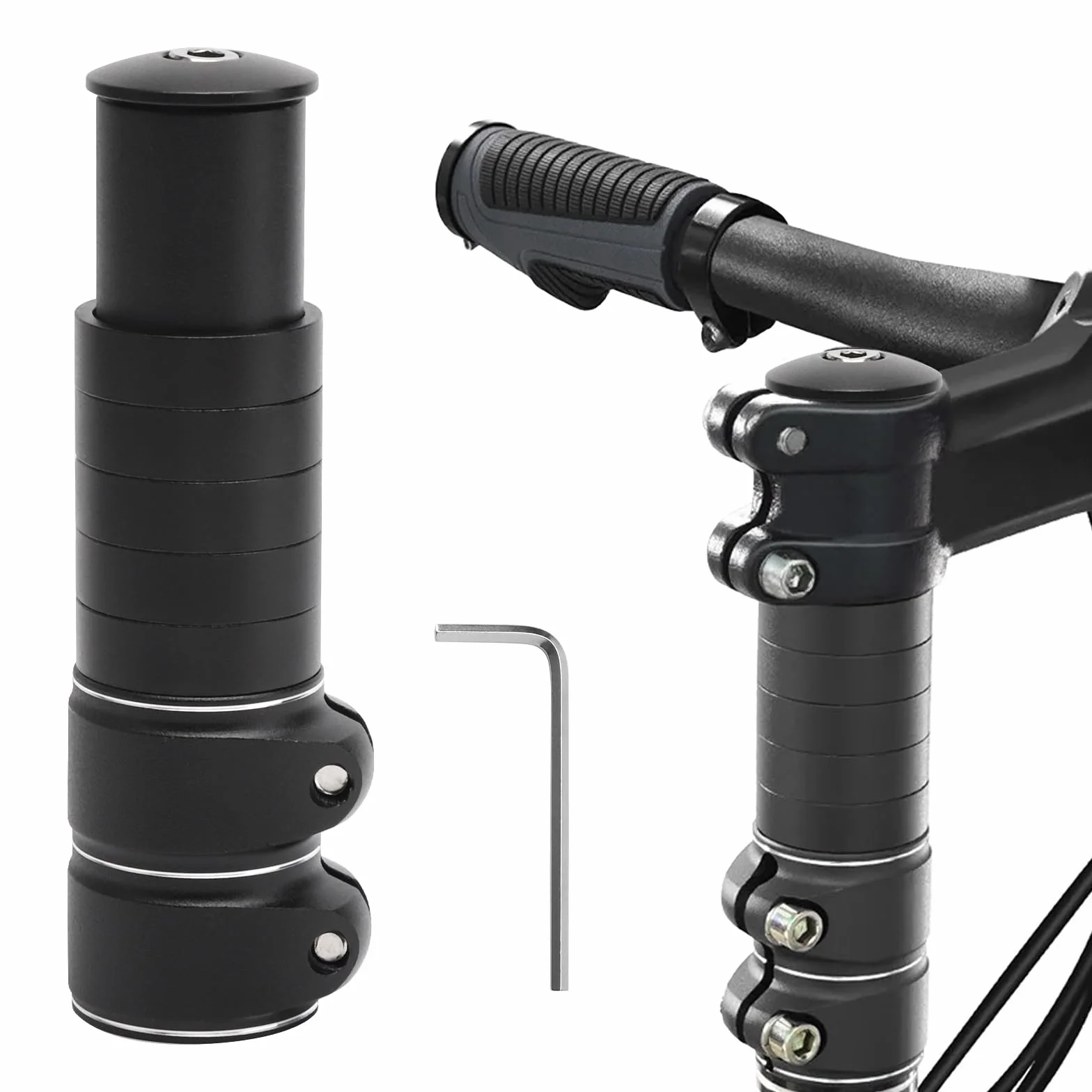 APOMOONS Podwyższenie kierownicy roweru z kluczem sześciokątnym, podwyższenie kierownicy z aluminium, kostka, podwyższenie kierownicy roweru MTB, 28,6 mm, do rowerów wyścigowych i miejskich (czarne