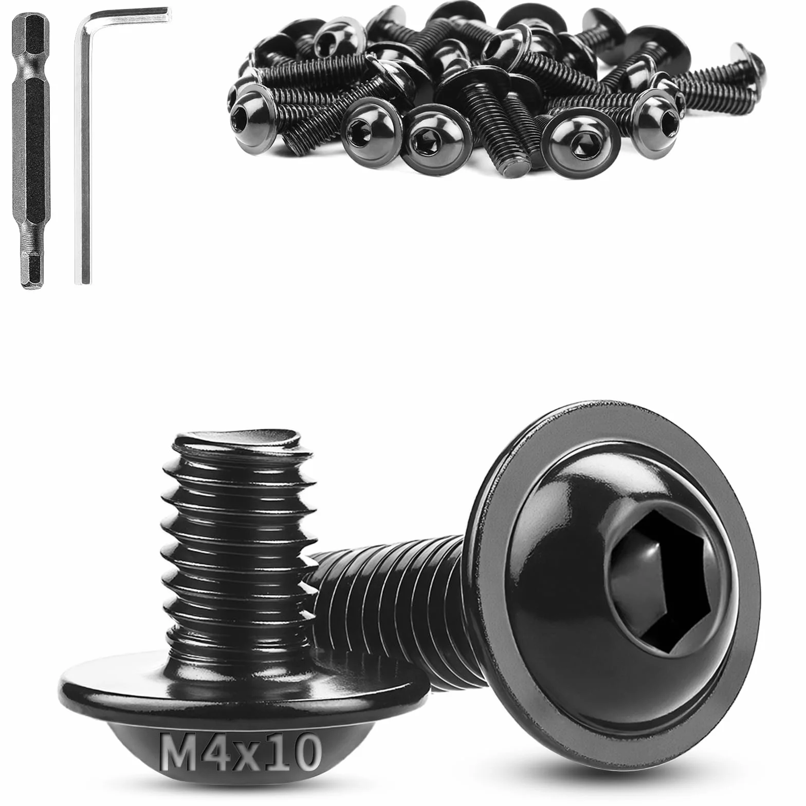 Śruby z łbem soczewkowym z kołnierzem M4x10mm 50 sztuk, stal nierdzewna A2 V2A, czarne, ISO7380-2