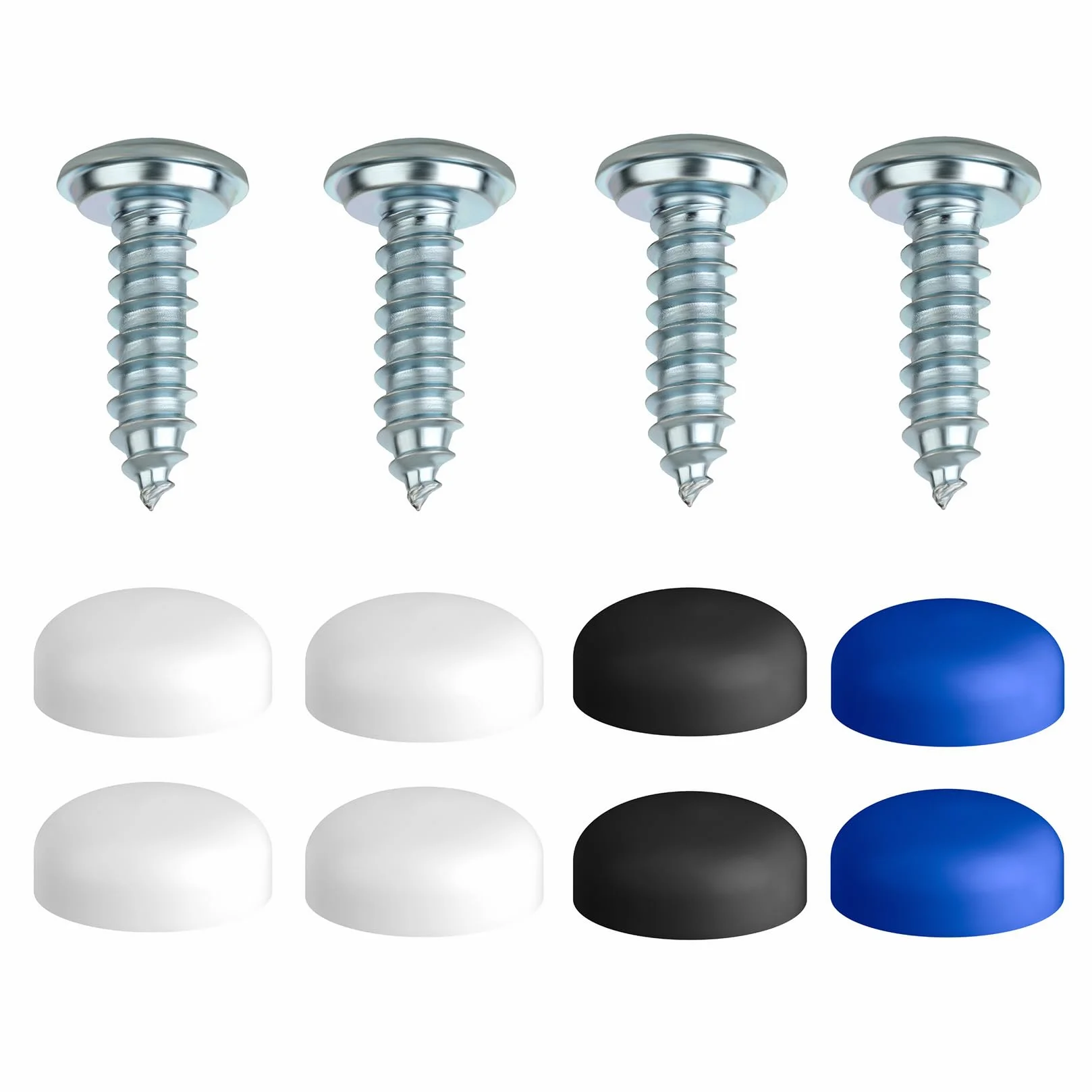 Zestaw 4 śrub do tablicy rejestracyjnej 4,8 x 16 mm z zaślepkami mocowanie
