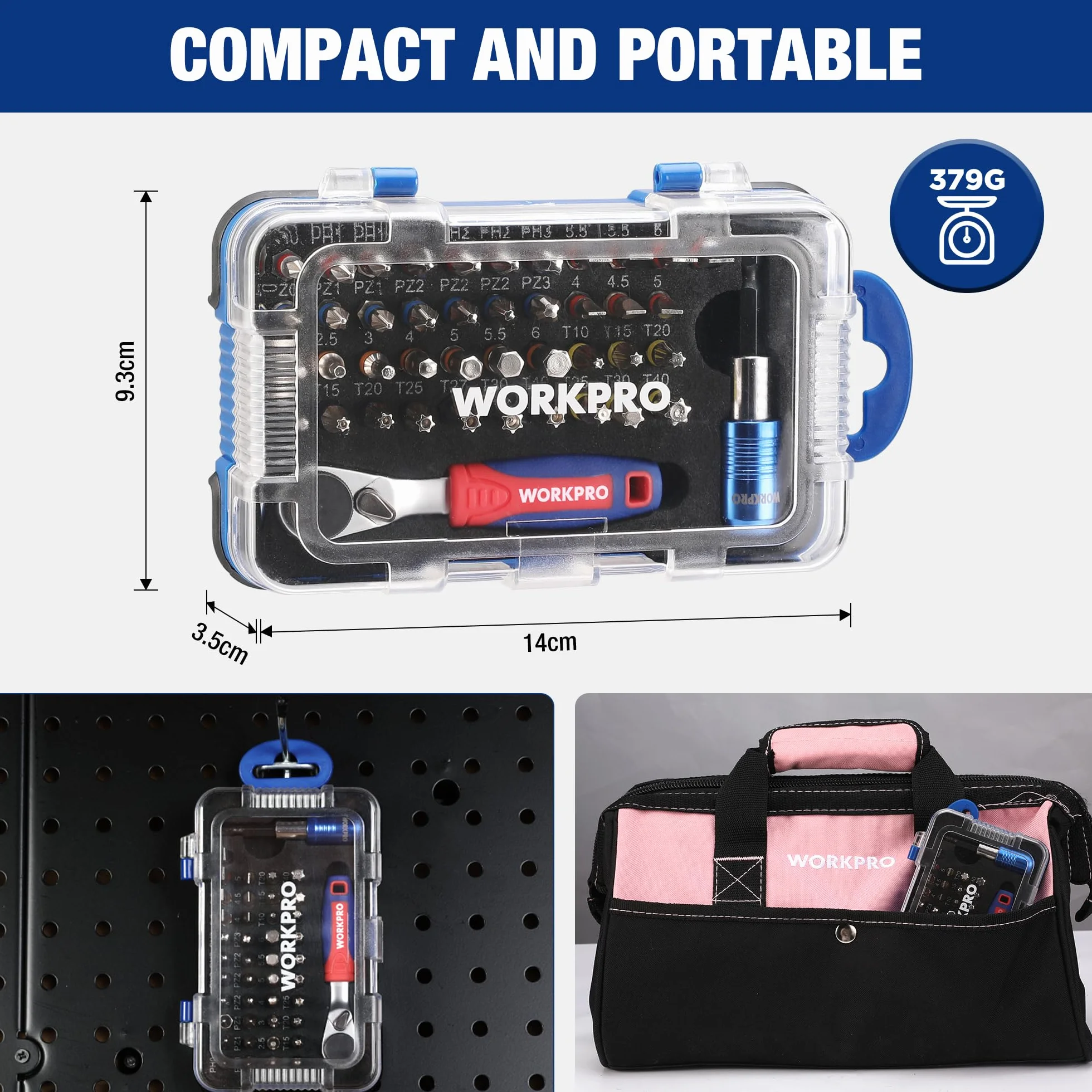 WORKPRO 43-częściowy zestaw wkrętaków z grzechotką 1/4"