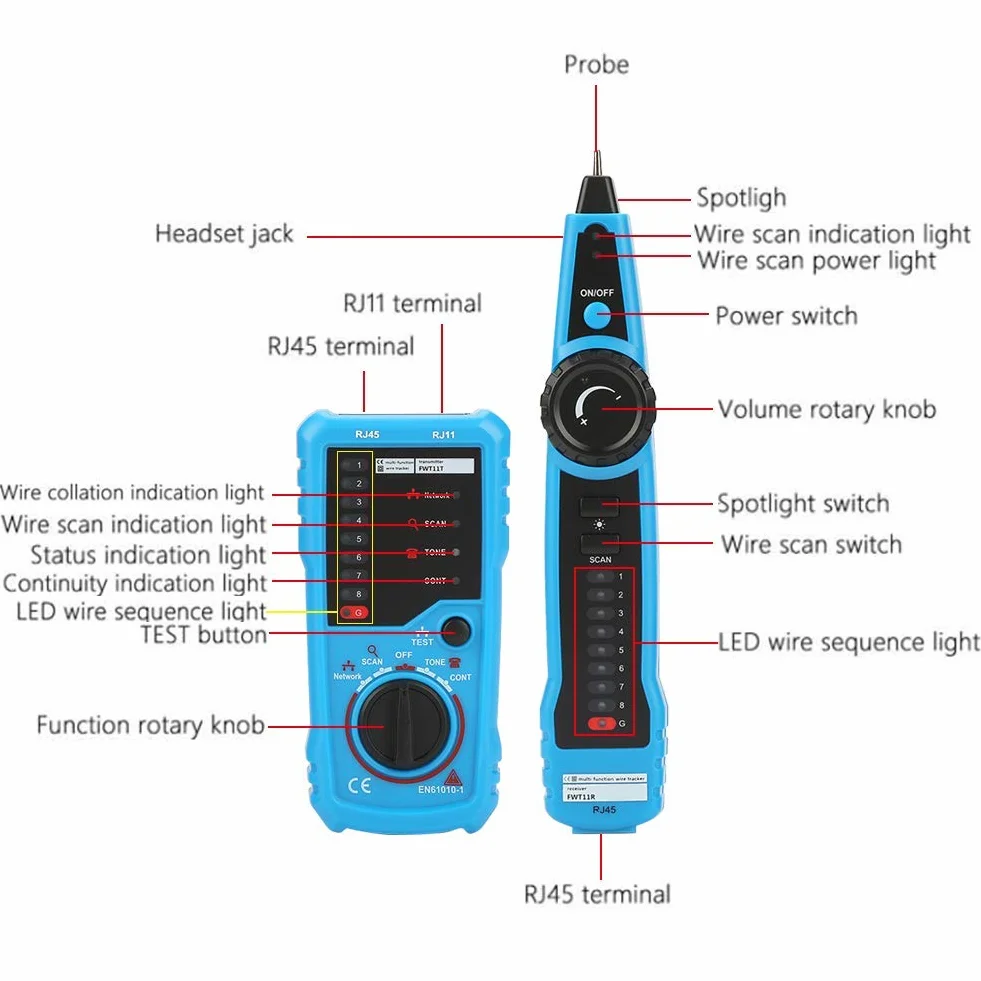 Qinlorgo FWT11 Wykrywacz kabli lokalizator przewodów RJ11-RJ45 Ethernet LAN
