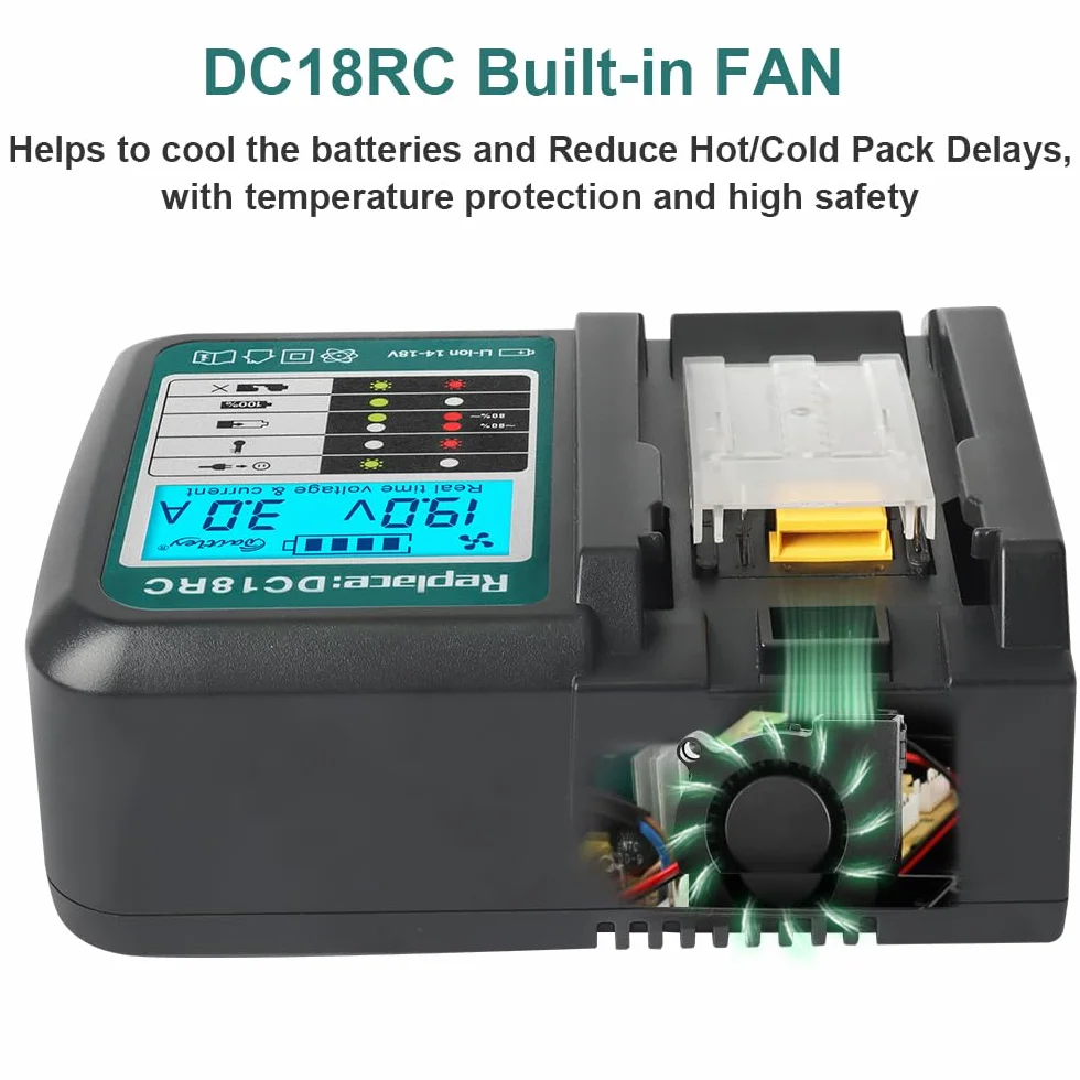 Powarobor DC18RC Szybka ładowarka 3A z wyświetlaczem LCD 14,4V-18V