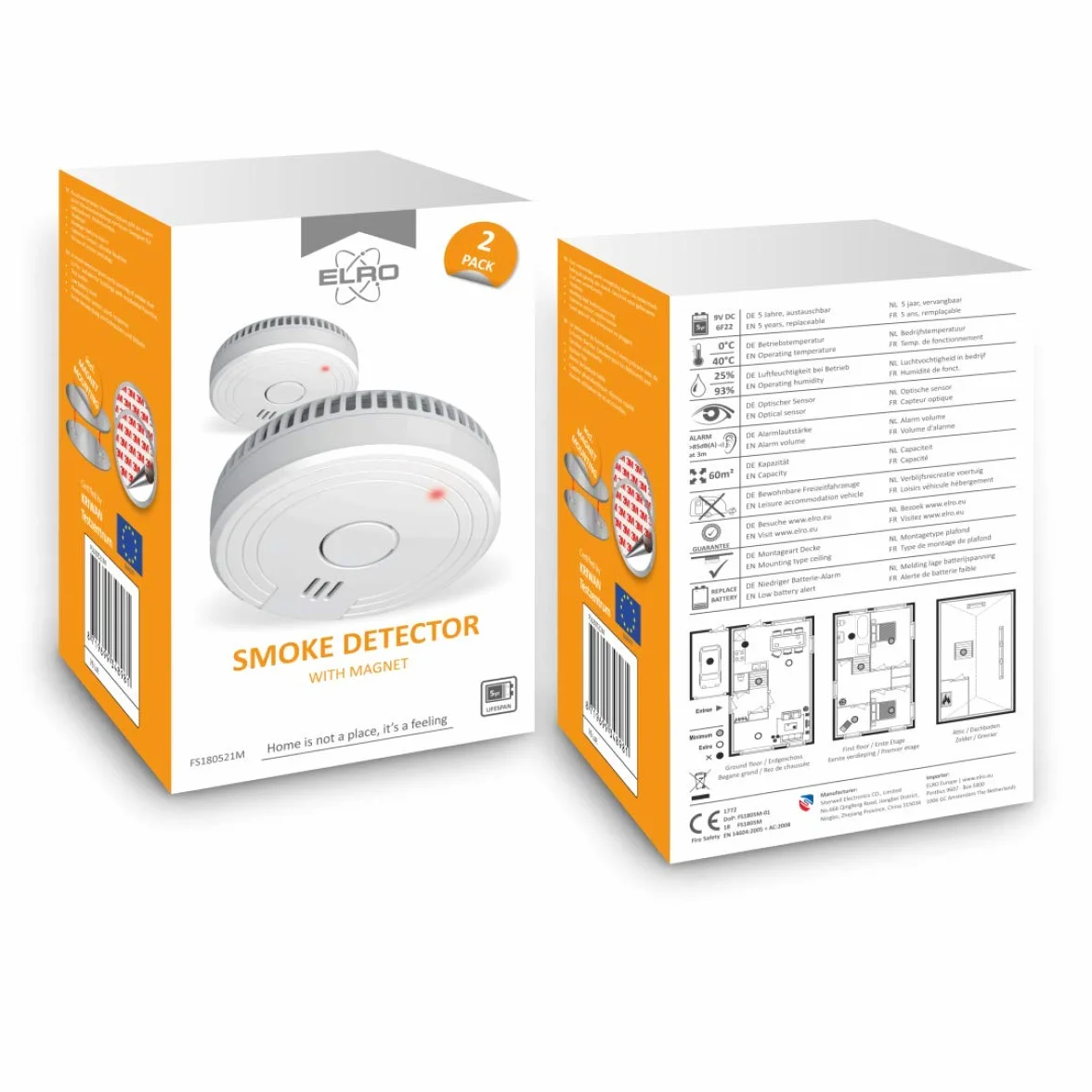 ELRO FS1805 Alarm Dymowy z Montażem Magnetycznym - Bateria na 5 Lat - 2 sztuk