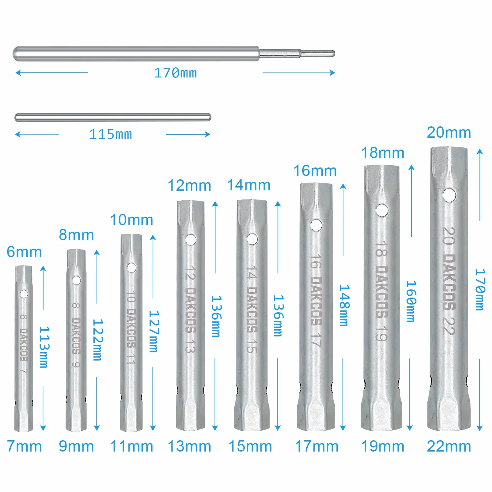 Zestaw kluczy płaskich 10 szt. 6-22 mm metryczny monoblokowy z drążkiem Tommym
