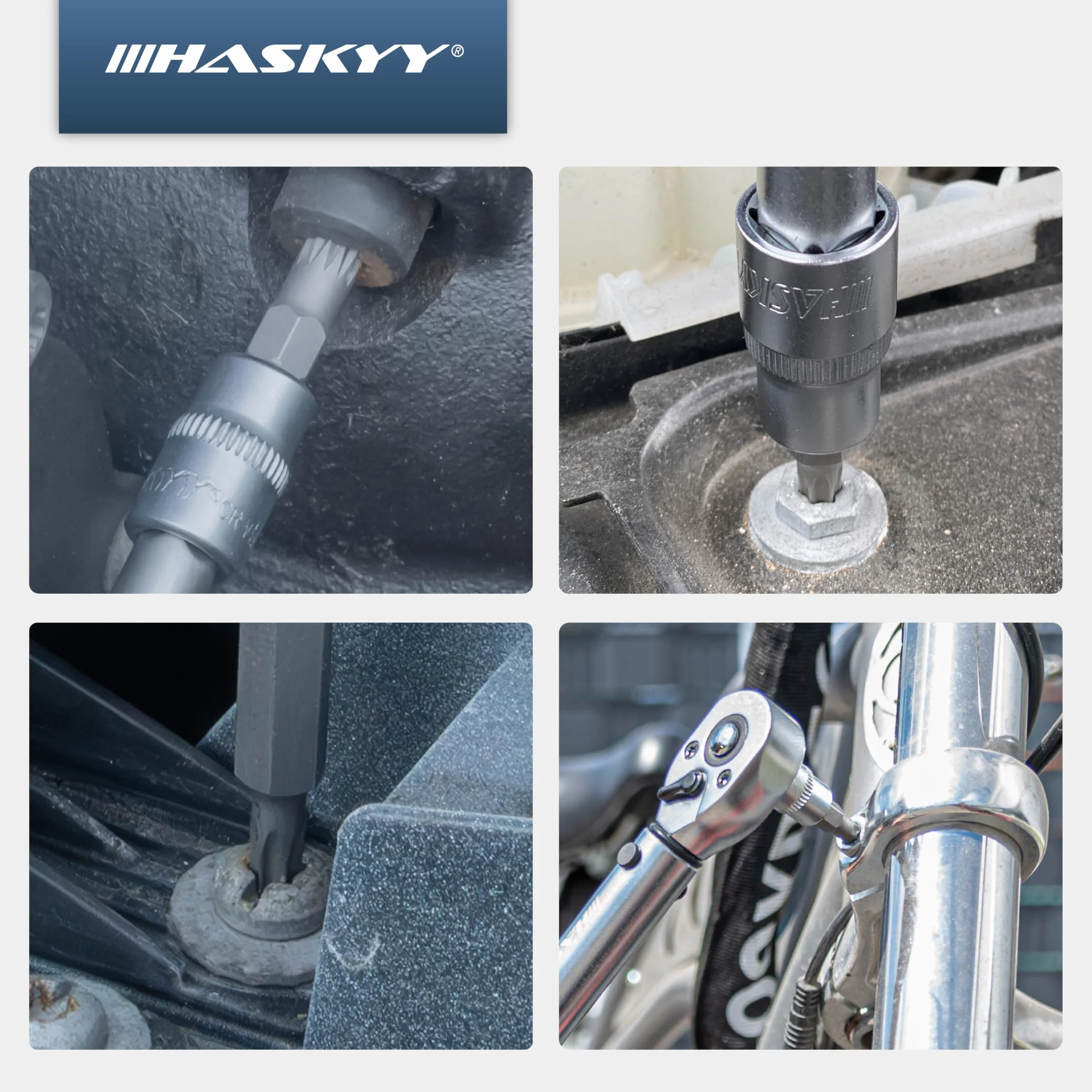 HASKYY Torx XZN 24-częściowy zestaw kluczy nasadowych T8-T70 M4-M18 1/4" 3/8" 1/2"
