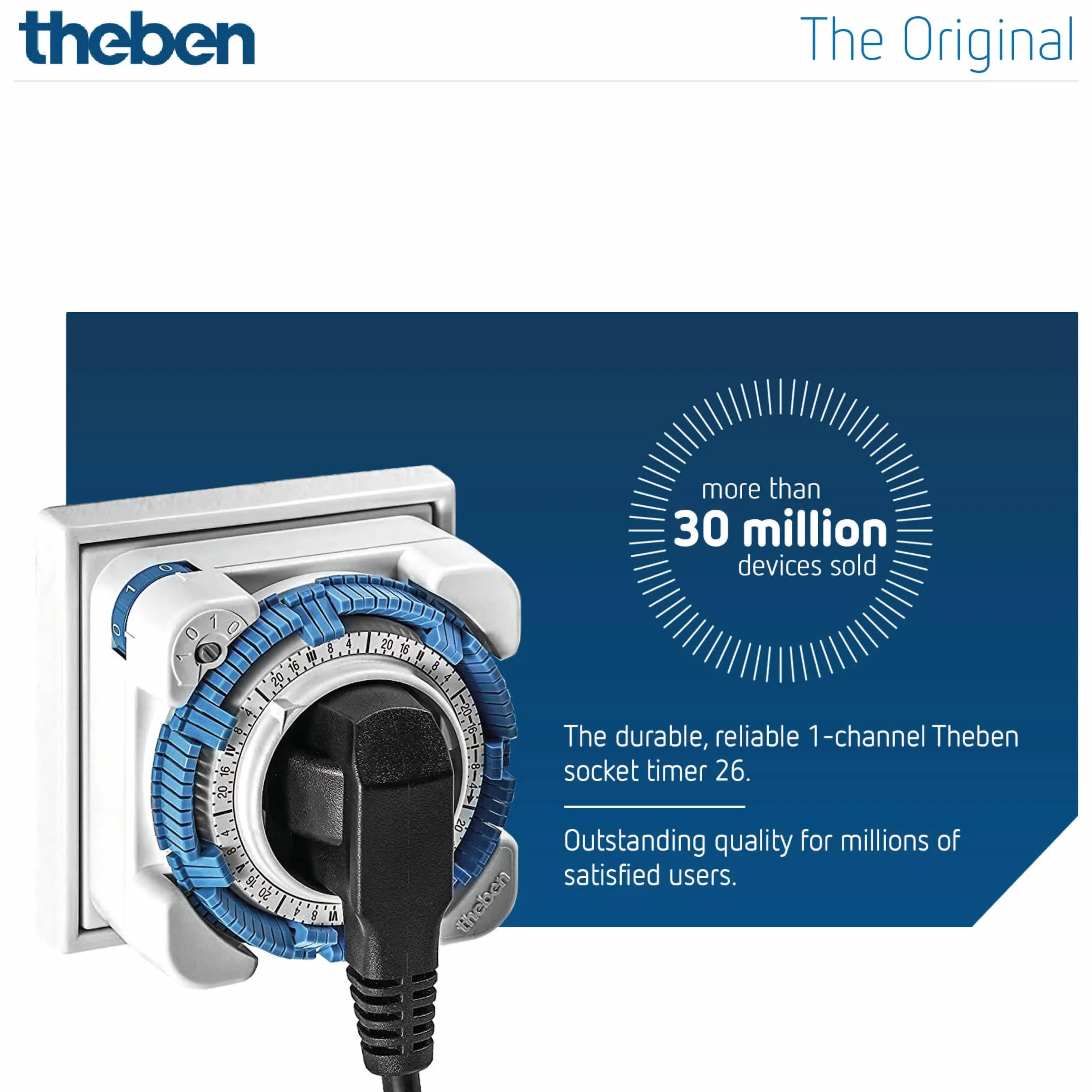 Theben 0260030 Timer 26 - analogowy, timer do gniazd, wtyczka programu czasowego, biały, do 400 W mocy przełączania LED