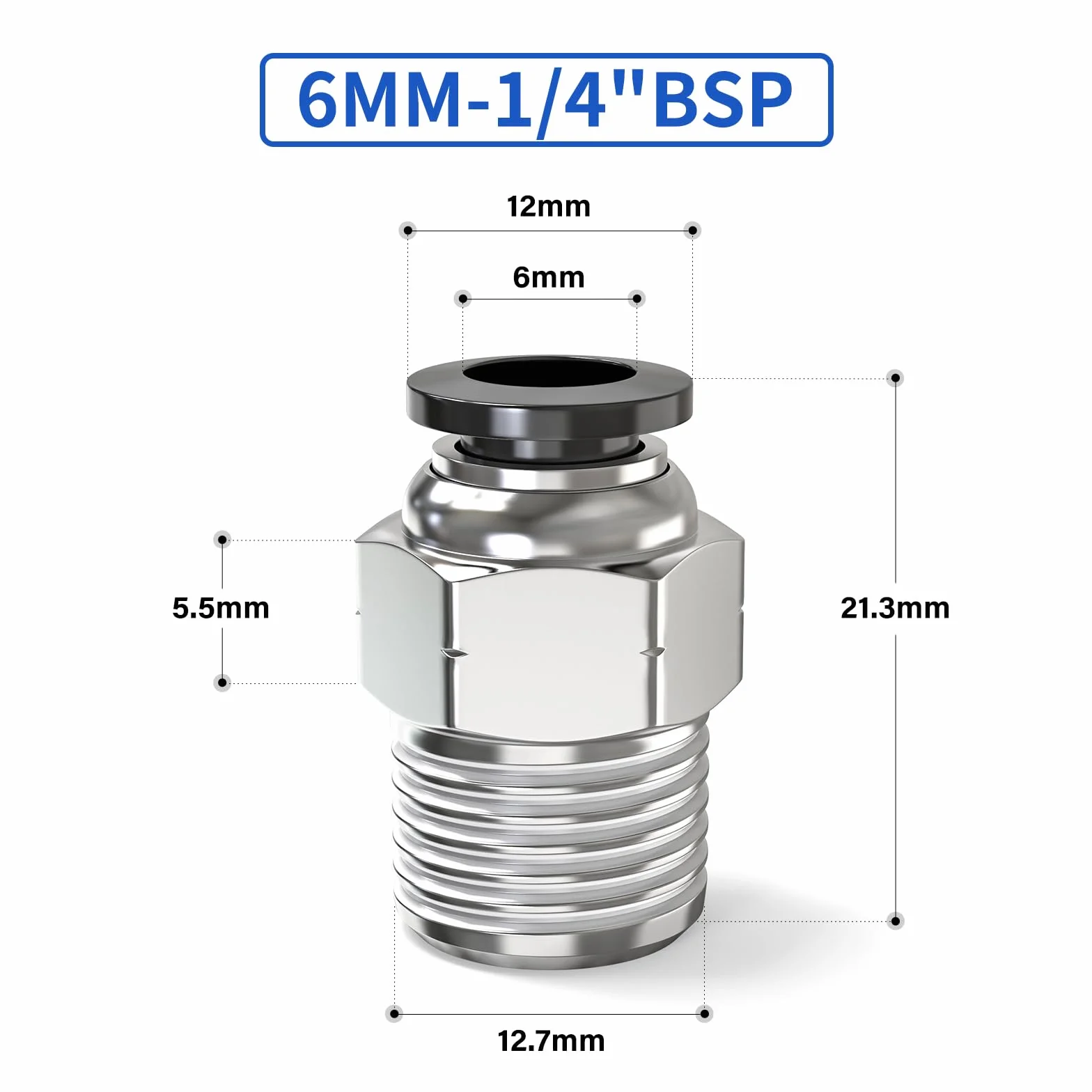 Złączki Push to Connect 6 mm OD x 1/4" BSP gwint do węży pneumatycznych 5 sztuk