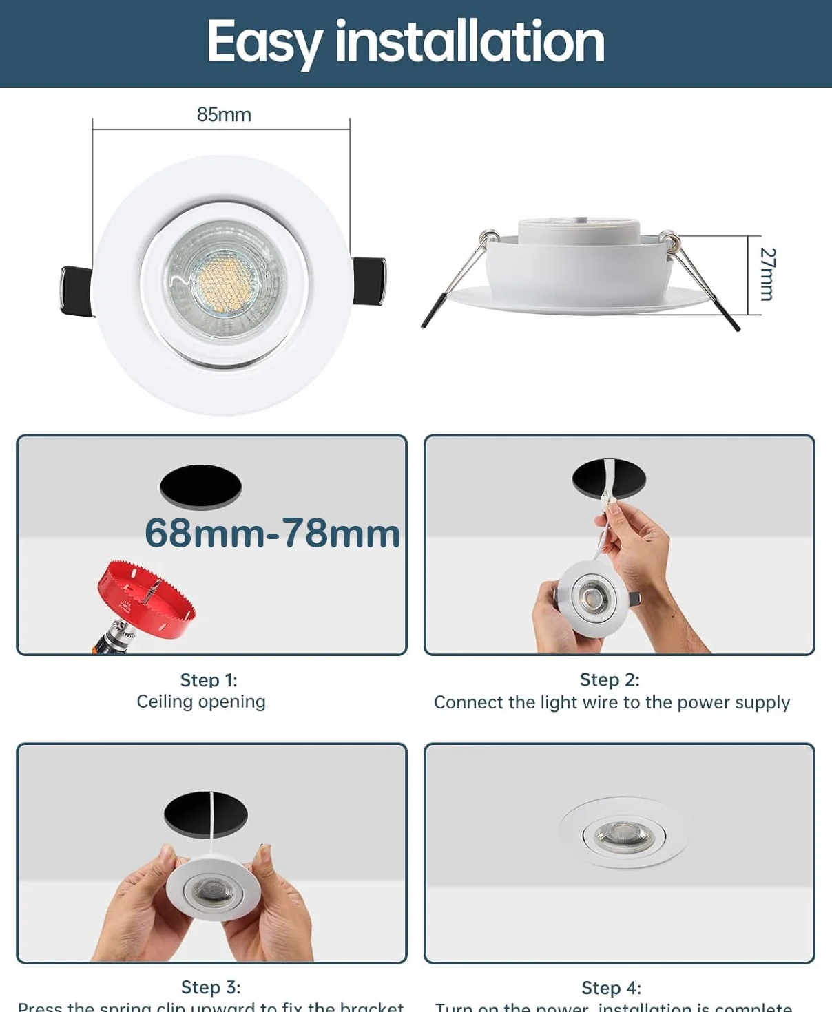 Schiele LED reflektor do zabudowy 6x7W 230V 700lm IP44 biały ściemnialny 68-78mm