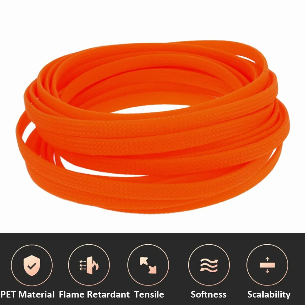 Pleciony rękaw zarządzanie kablami 6 mm 5 m pomarańczowy PET elastyczna izolowana osłona