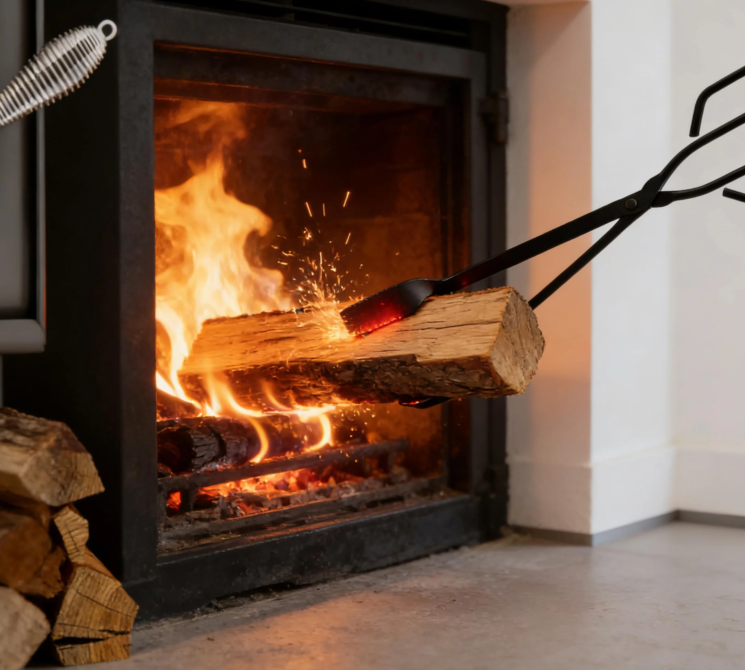 Kingson Szczypce do kominka w stylu vintage na węgiel i drewno – 43 cm czarne żelazne szczypce do ognia z płaskimi szczękami do obsługi węgla i podpałki – antyczny chwytak nożycowy do otwartego ognia