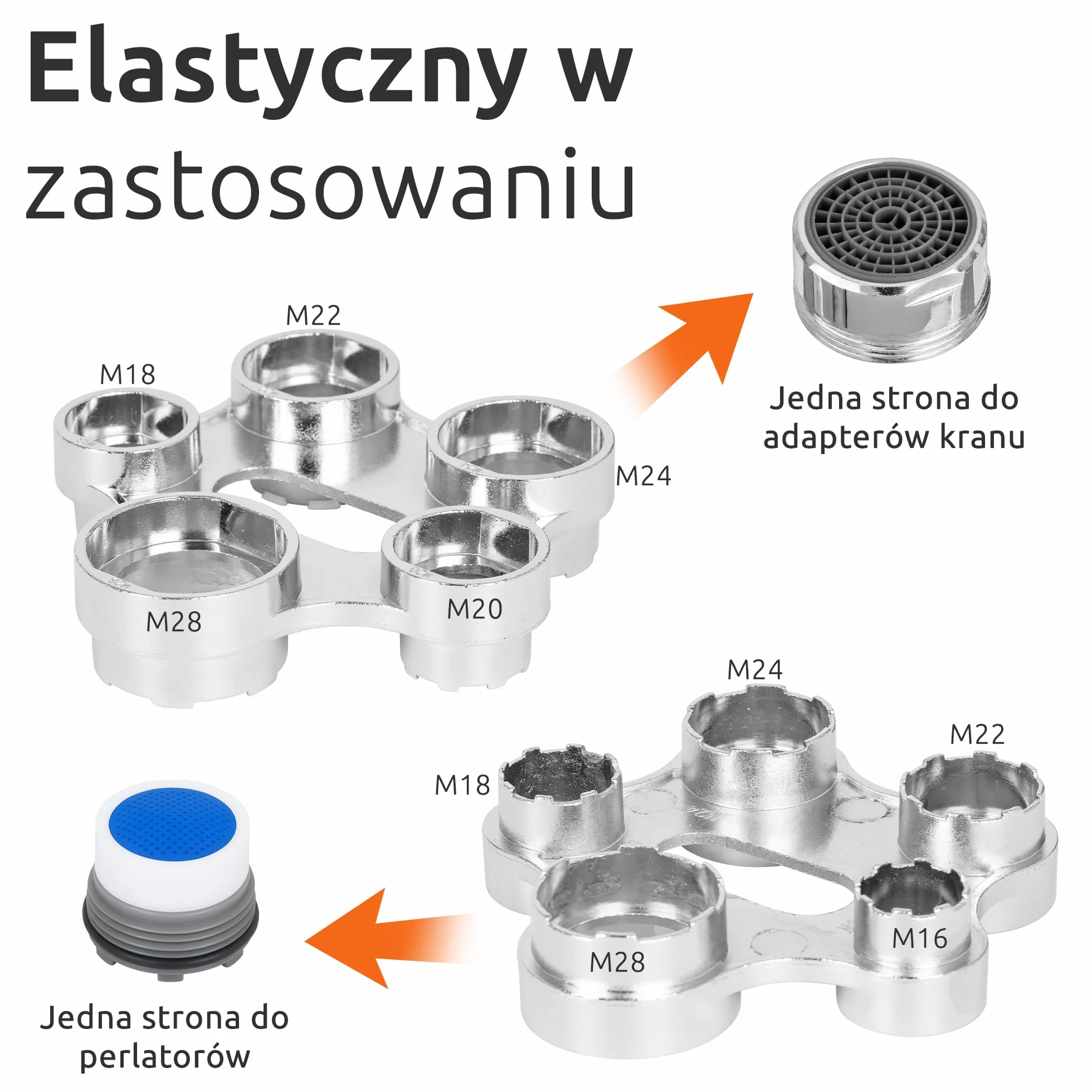 ECENCE Klucz montażowy do filtra kranu ze stopu cynku M16 M18 M20 M22 M24 M28