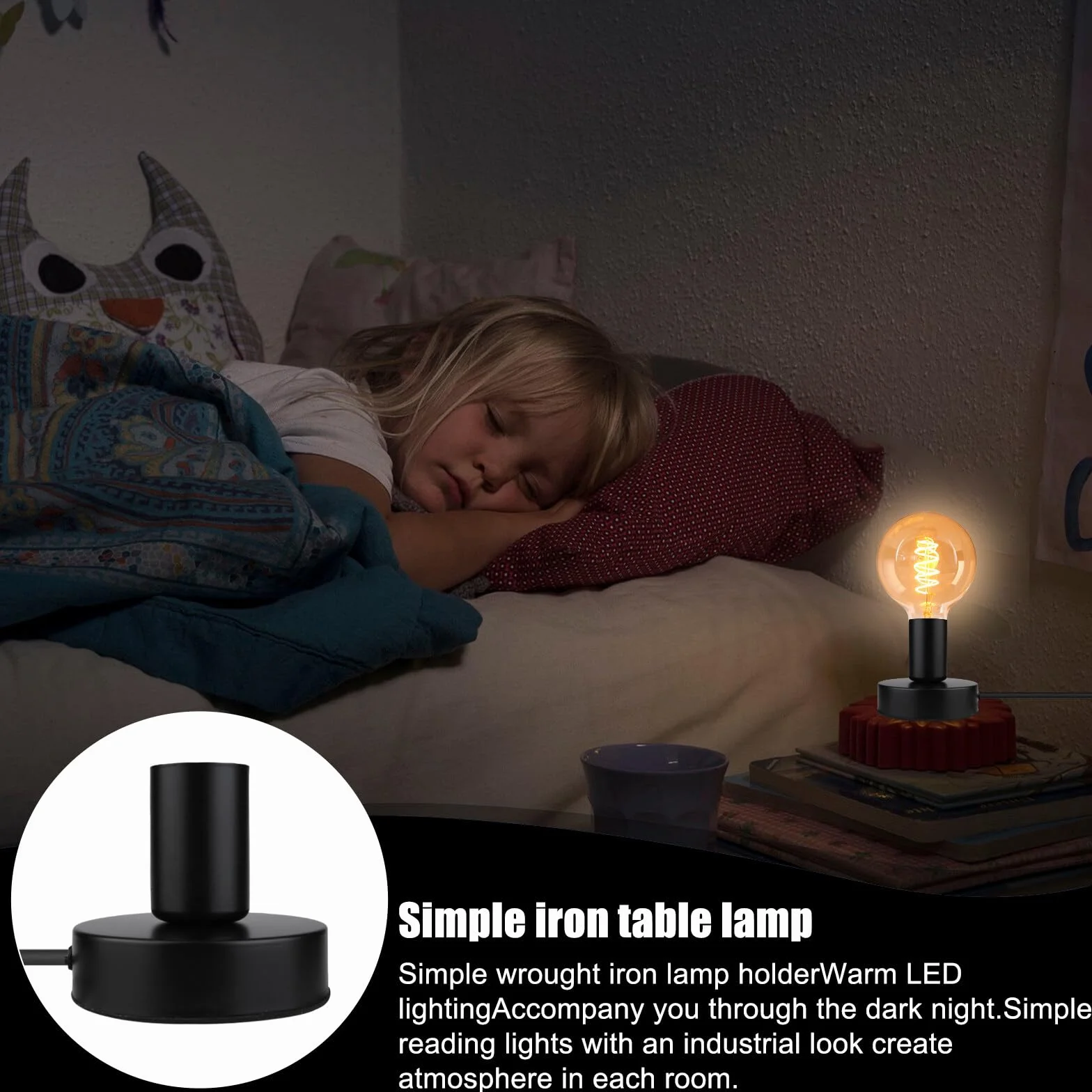 Lampa biurkowa oprawka E27 z przełącznikiem kablowym: lampa stołowa w stylu vintage, przemysłowa lampa biurkowa E27 z wtyczką, do dekoracji domu, kawiarni, baru, czarna (bez lampy)