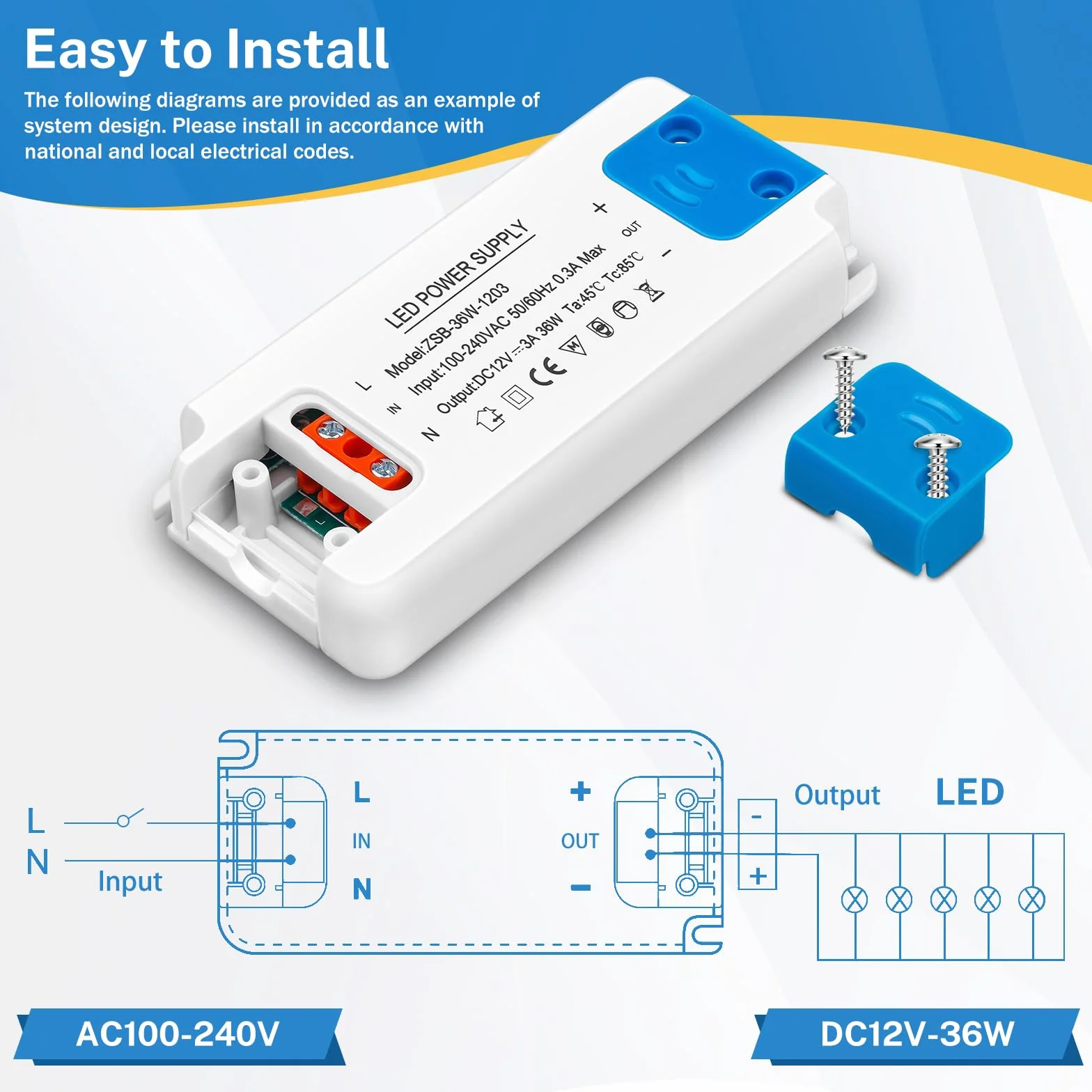 Zasilacz AC DC 240V na 12V 36W 3A sterownik LED niskonapięciowy do taśm LED G4 GU4 GU5.3 MR11 MR16
