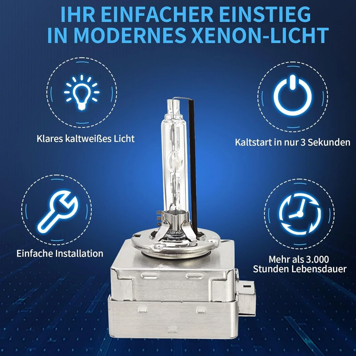 D3S Xenon Brenner – 35W 6500K Kaltweiß Xenon D3S Scheinwerferlampe – Mit STVZO Zulassung – Hochwertiger Ersatz für OEM – 2 Stück, PK32d-2
