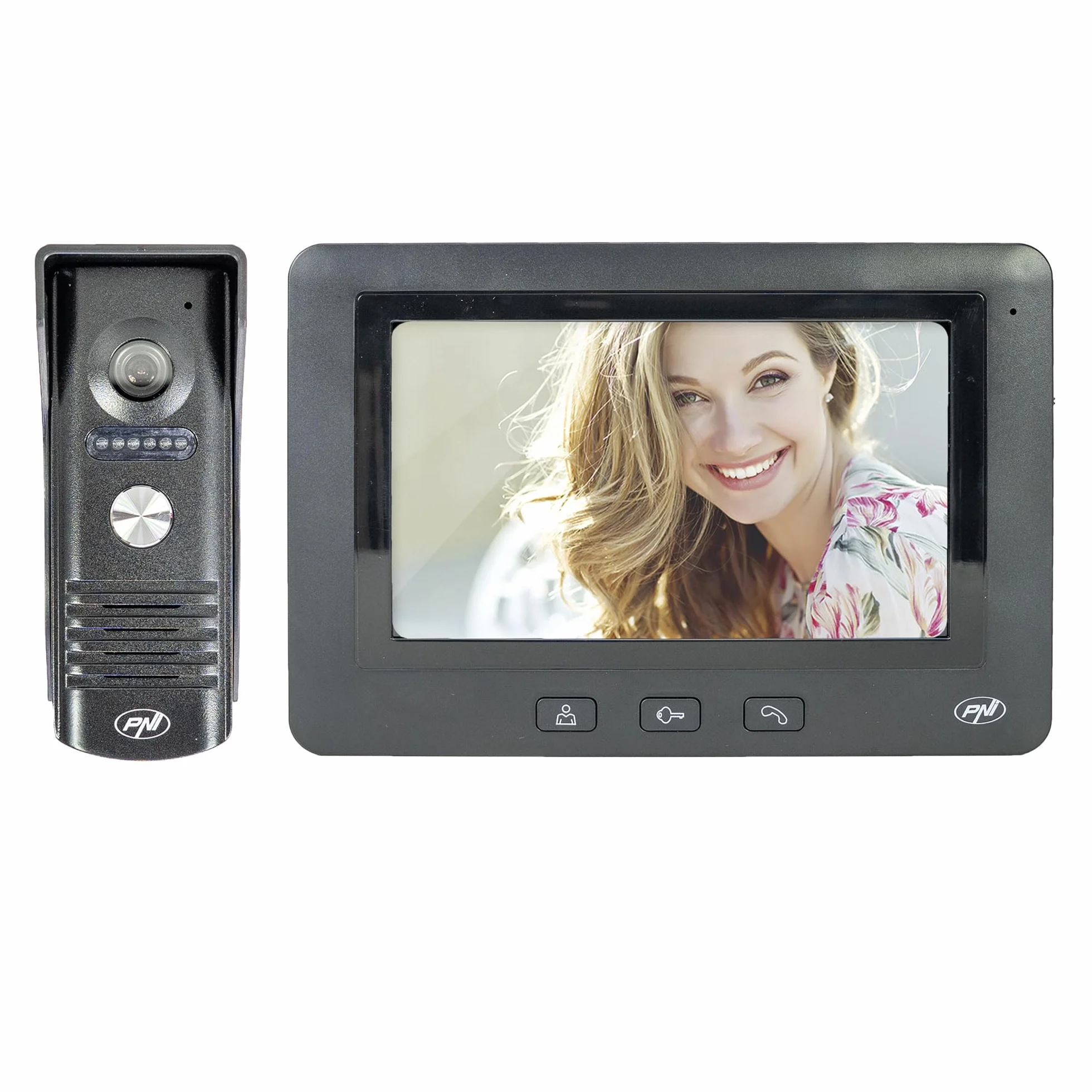 PNI Wideodomofon DF930 z 1 monitorem, 7-calowym ekranem LCD, 800 x 480, wyjście elektromagnetyczne Yala, czarny