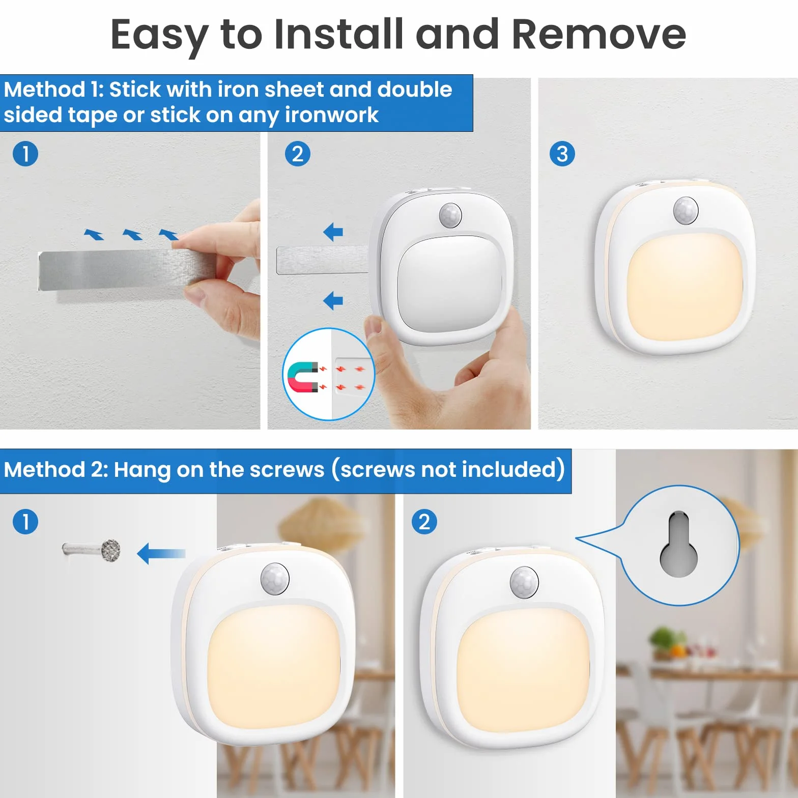 Lampki Nocne, [2 Sztuki] Ladowana Przez USB, 3 Kolory Lampki Nocne Led z Czujnikiem Ruchu, 15%-100% Sciemniania, Lampki Nocne dla Dzieci na Schody, Korytarz, Pokój Dziecięcy, Sypialnię