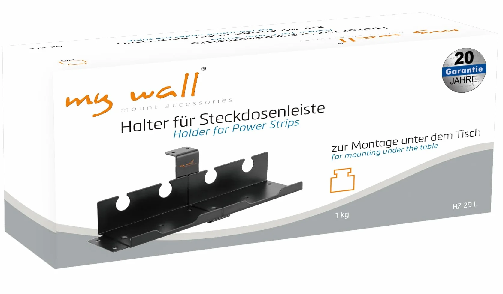 mywall - Uchwyt na listwę elektryczną HZ29L, listwa zasilająca, na biurko, do zarządzania kablami w miejscu pracy, listwa zasilająca