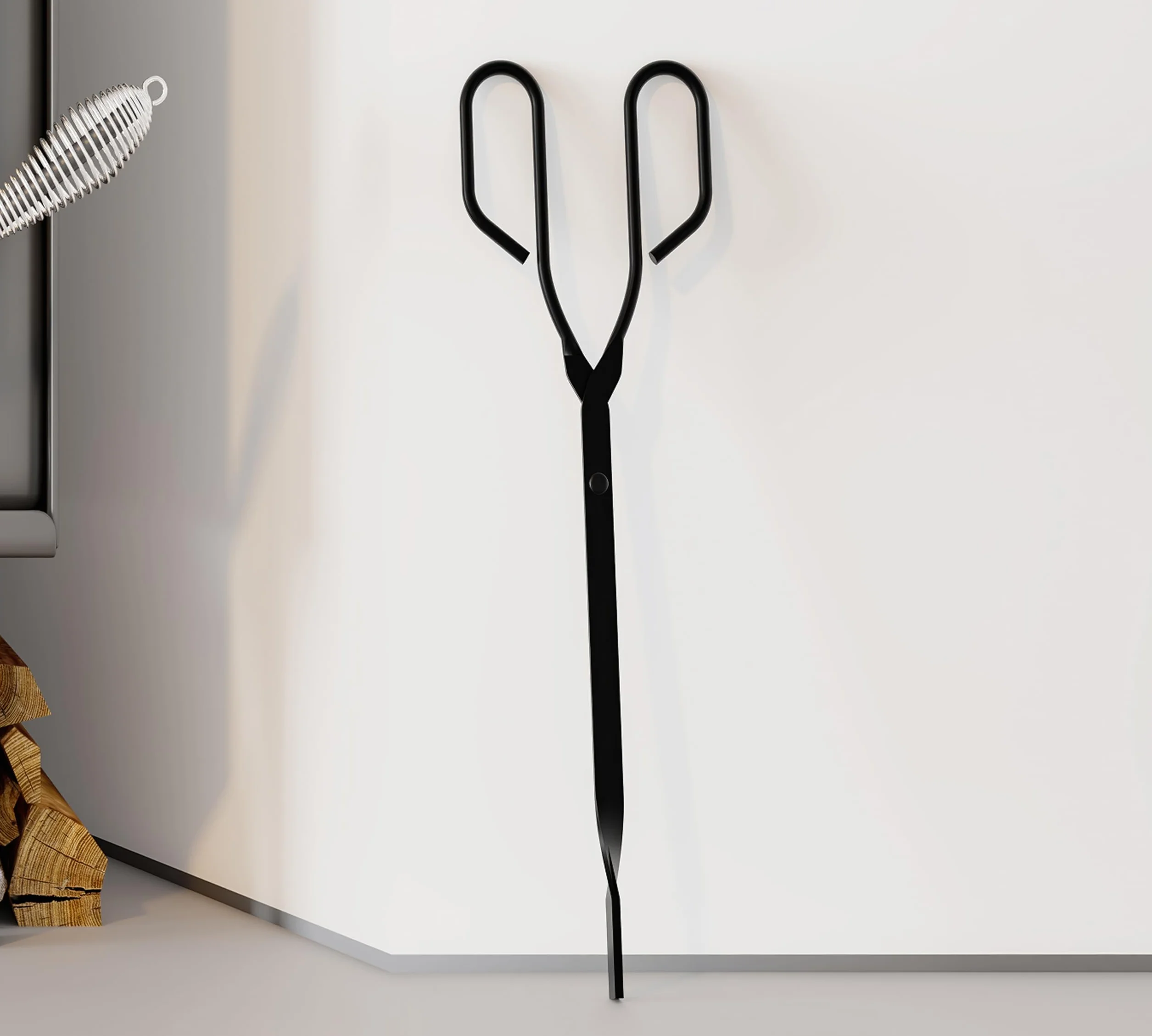 Kingson Szczypce do kominka w stylu vintage na węgiel i drewno – 43 cm czarne żelazne szczypce do ognia z płaskimi szczękami do obsługi węgla i podpałki – antyczny chwytak nożycowy do otwartego ognia