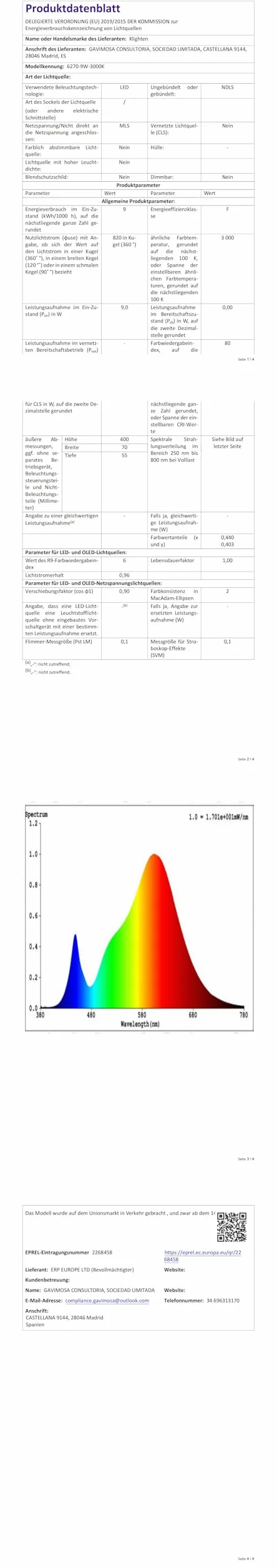 Klighten Łazienkowa lampa LED 9 W 40 cm IP44 kinkiet lustro łazienkowe 600 lumenów 110-240 V 3000 K ciepła biel
