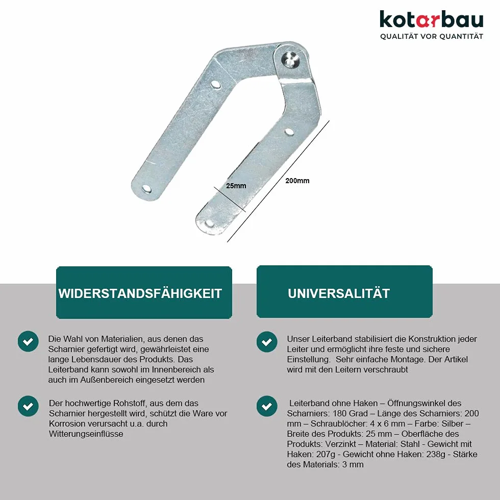 KOTARBAU® Taśma drabinkowa bez haka, zawias drabinkowy ocynkowany, otwarcie 180°