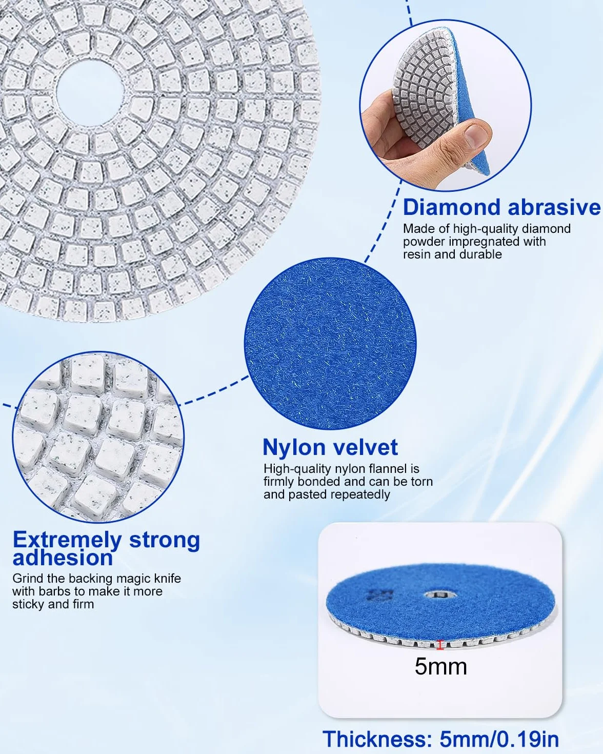Zestaw ściernic diamentowych na mokro 14 sztuk 100mm podkładki polerskie M14 gumowa płyta podstawowa do polerka granit kamień beton 2 wełniane podkładki grit 50#-8000#