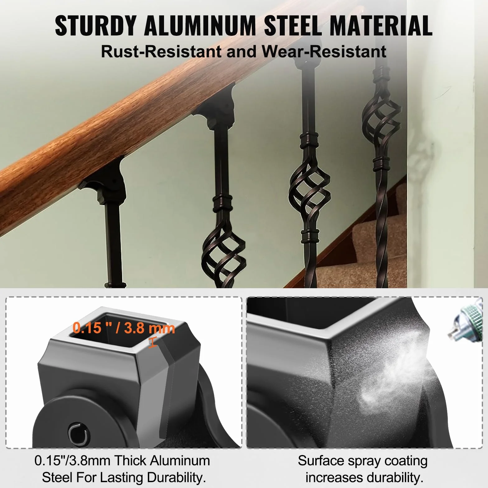 VEVOR kwadratowe chodaki na balustrady 50 szt. 12,7 mm ze stopu aluminium czarne