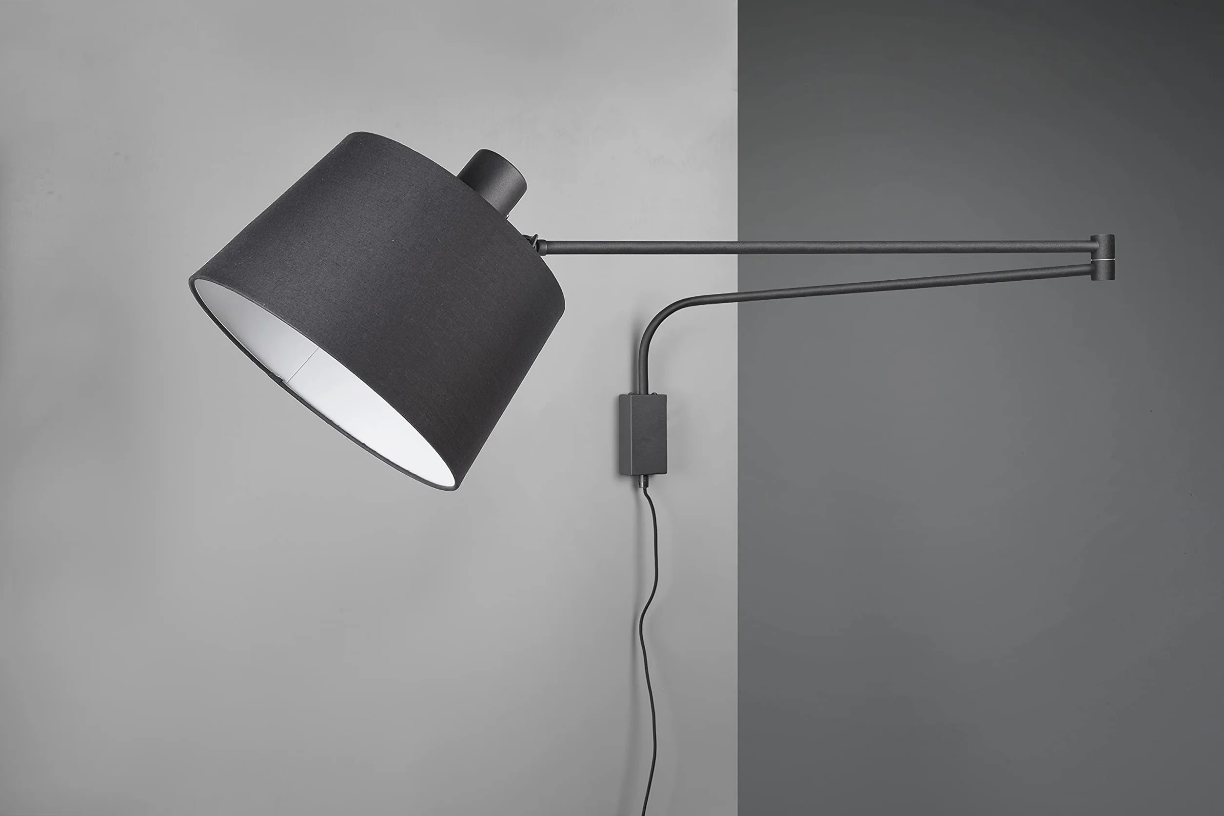 Trio Leuchten Lampa ścienna Baldo 200600132, metal czarny matowy, abażur z materiału czarny, bez 1 x E27