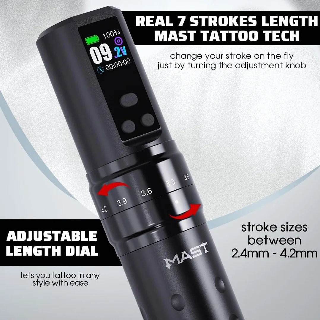 Mast Fold2 Pro Wireless Tattoo Machine Pen Rotary Cordless Tattoo Gun 7 Strokes Length 2000mAh Battery Powerful Motor by Mcore RCA Connector for Pro Artists