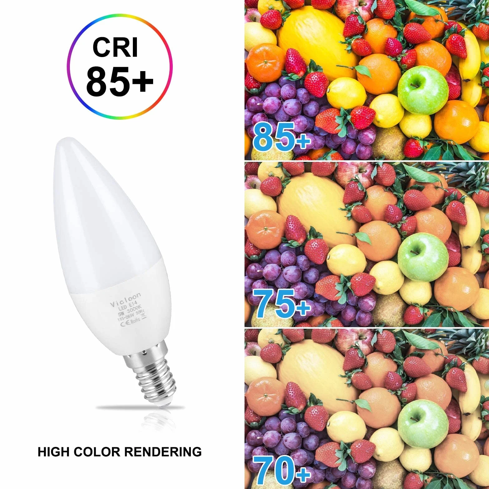 Vicloon Żarówki świecowe LED E14 5,5W C37 40W 3000K 500LM ciepła biel nieściemniane 5 szt.