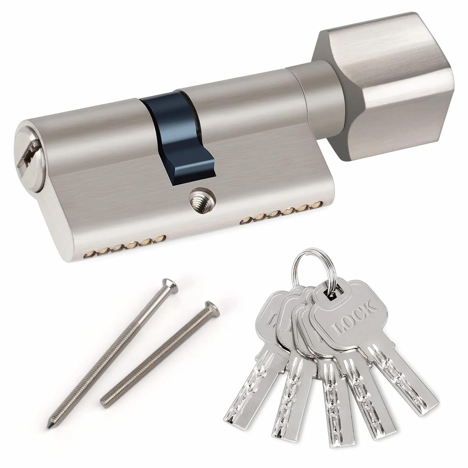 Hengsong cylinder z gałką zamek bębenkowy 30/30 metalowy srebrny zestaw 5 kluczy 6 cm