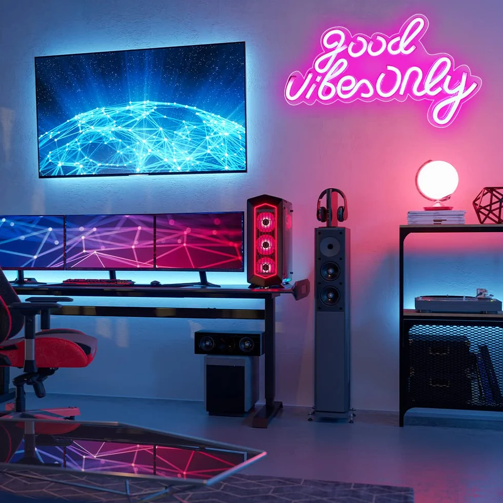 LUFEIS Neon Sign Good Vibe Only Akrylowe Neonowe Światło USB, Dekoracja Ścienna 3D LED