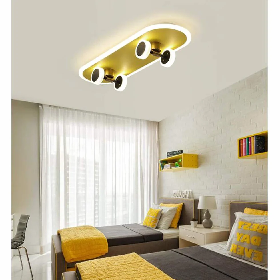 Lampa sufitowa Skateboard, nowoczesna, przyciemniana, LED 32W, akrylowy żyrandol, dla chłopców i dziewczynek