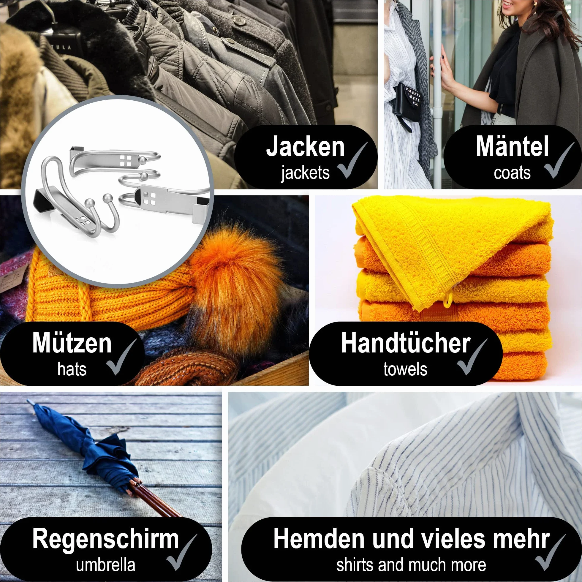 COM-FOUR® 4x haczyki na drzwi - podwójne wieszaki na ubrania z piankową ochroną metalowy uchwyt do wieszania bez wiercenia