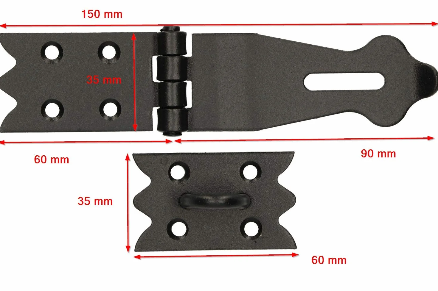 KOTARBAU® Zawias zabezpieczający 150 x 35 mm napadkowy do drzwi z ryglem zatrzaskowym