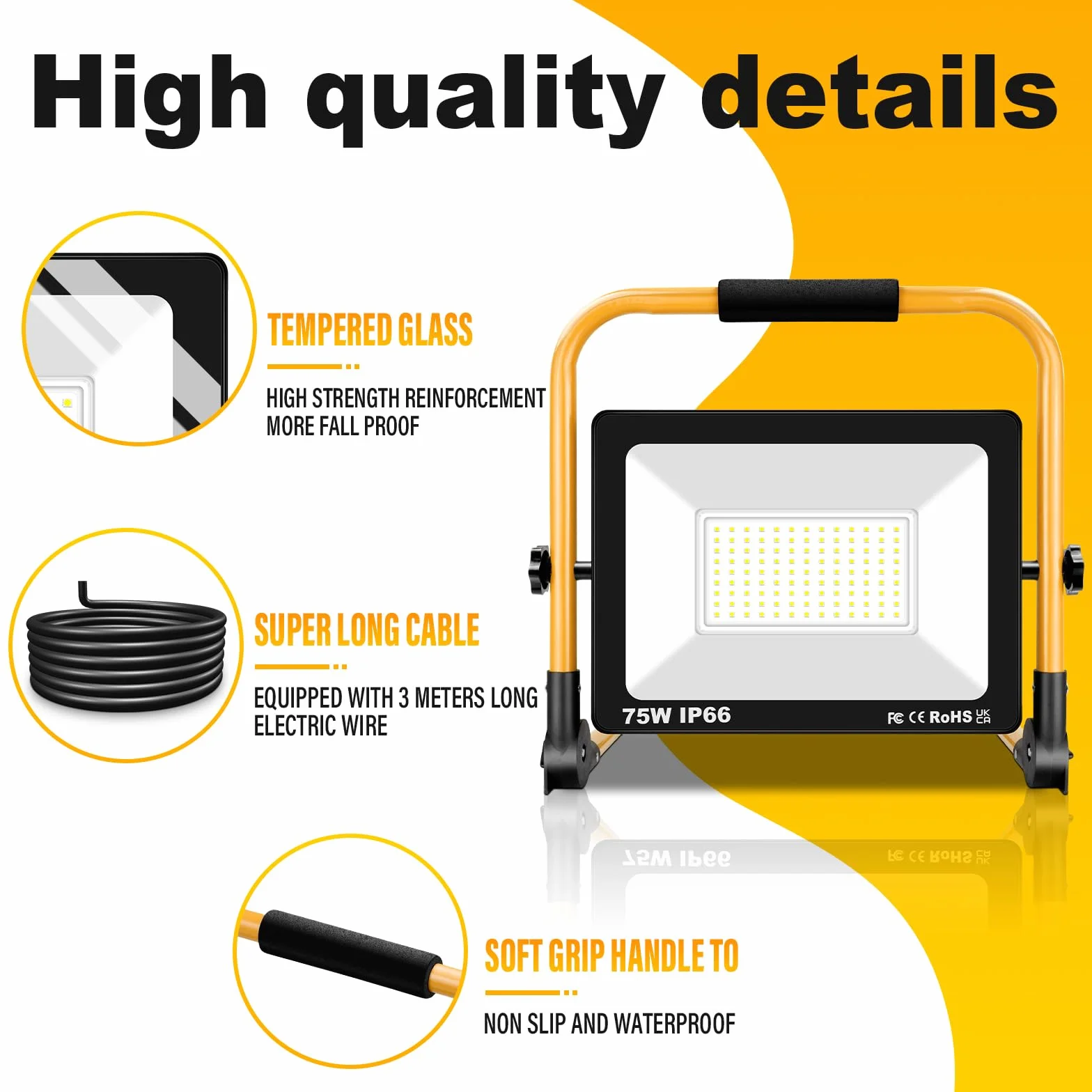 SKYWORLD 75W Projektor budowlany LED 7500LM 6000K biała wodoodporna