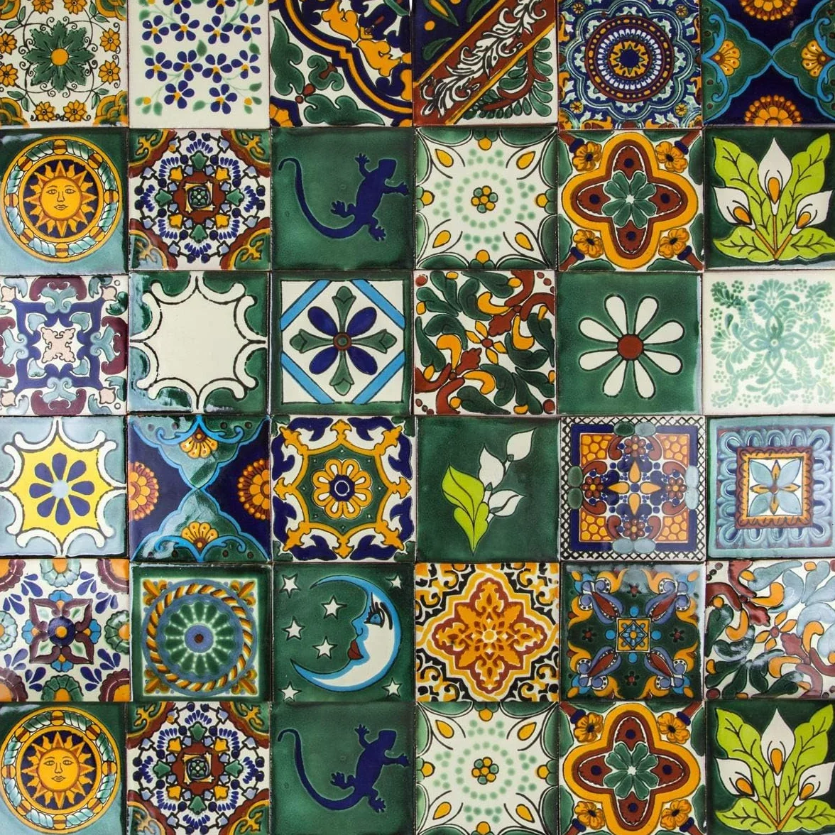 Talavera płytki meksykańskie Verde - 30 meksykańskich płytek 10 x 10 cm, płytki łazienkowe i kuchenne, dekoracja łazienki, prysznica, schodów, tylna ścianka kuchenna
