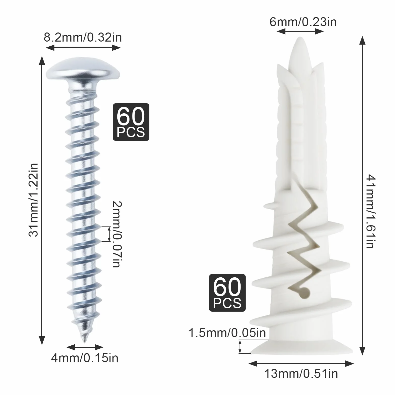 Kołki rozporowe do elewacji izolacja 60 sztuk 13 mm x 41 mm M4 x 30 śrub
