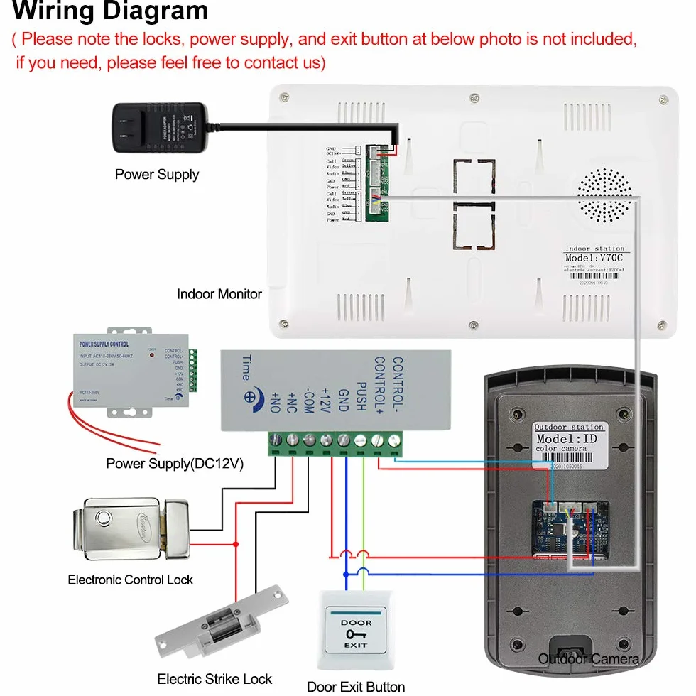 2 monitory domowy domofon wideo telefon drzwi system kontroli dostępu do kamery RFID 7'' kolorowe ekrany TFT obsługa odblokowywania EM + 10 szt. ID niebieski pilot (1 kamera 1 monitor)