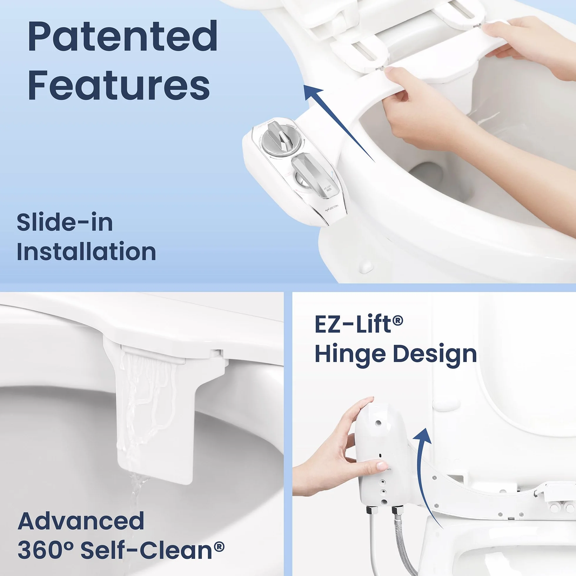 LUXE Bidet NEO 320 Plus mocowanie deski sedesowej chromowane z zawiasami EZ-Lift podwójnymi dyszami samoczyszczenie 360°