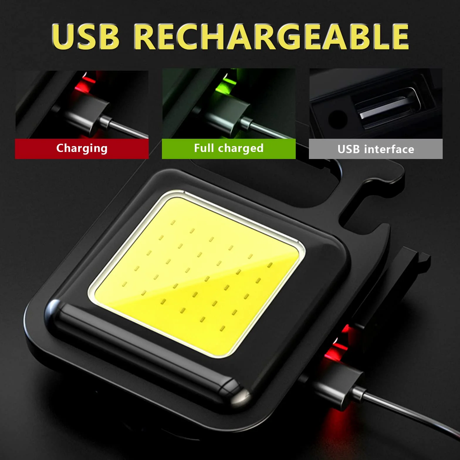 2 sztuki COB breloczek do kluczy, 4 tryby pracy, ładowana przez USB, wodoszczelna, 800 lumenów, mała latarka, przenośna latarka z uchwytem składanym, otwieraczem do butelek i podstawą magnetyczną
