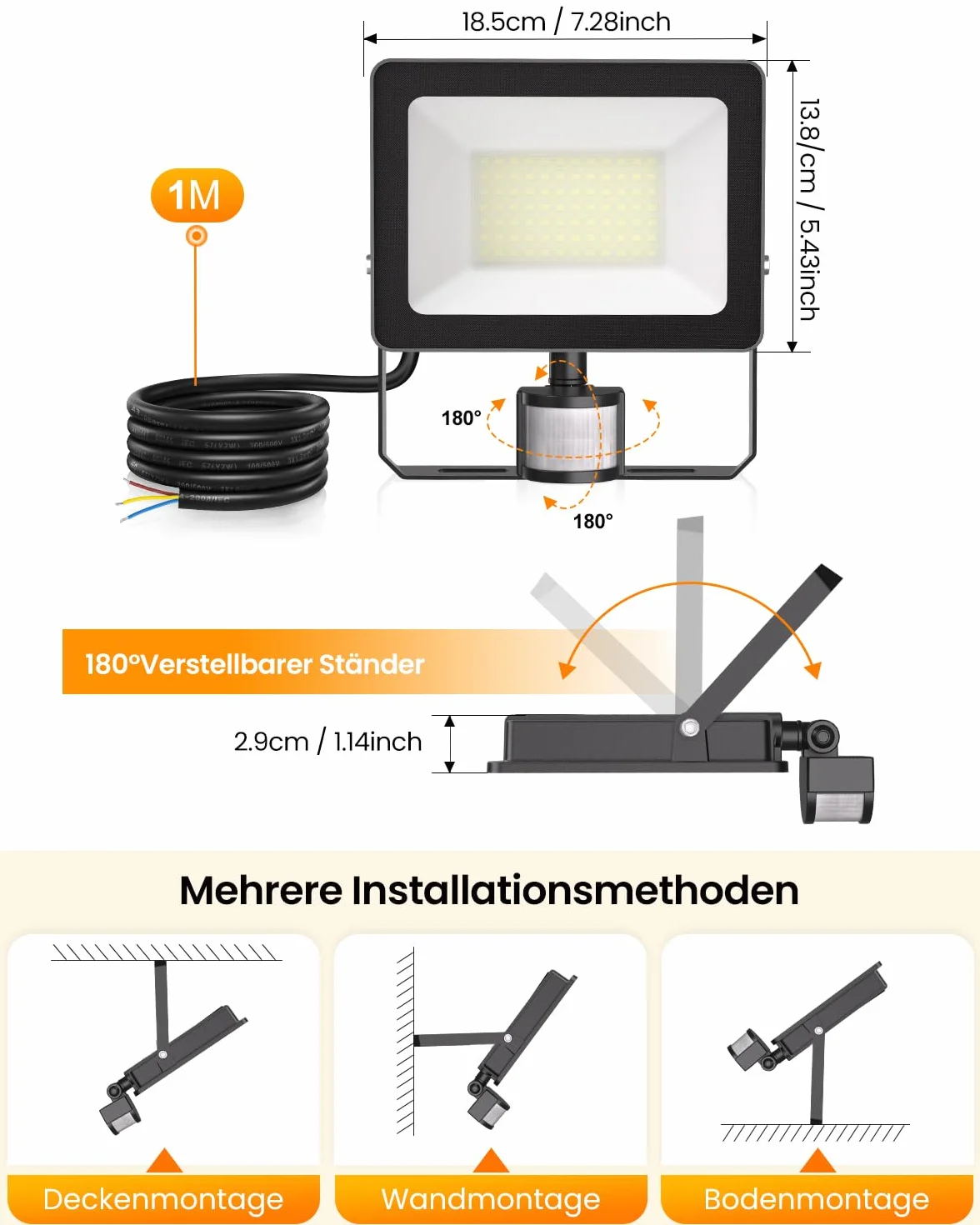 MEIKEE 60W reflektor led z czujnikiem ruchu 600-5900LM 6500K zimna biel 3 tryby 10 poziomów jasności oświetlenie punktowe led Z pilotem IP66 wodoodporny reflektor do ogrodu garaż boisko sportowe
