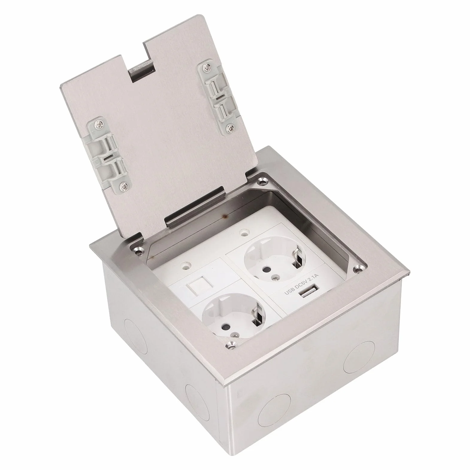 Podłogowa Skrzynka Wyjściowa, 2500W 16A 2 Gniazda 1 Port USB 1 Port Komputera Wpuszczane Gniazdo Podłogowe Wodoodporny Wielofunkcyjny Pudełko z Gniazdkiem Elektrycznym dla