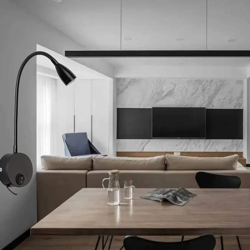Lampa LED do czytania Yangli 3W 3000K czarno-ciepła biel z włącznikiem i wtyczką