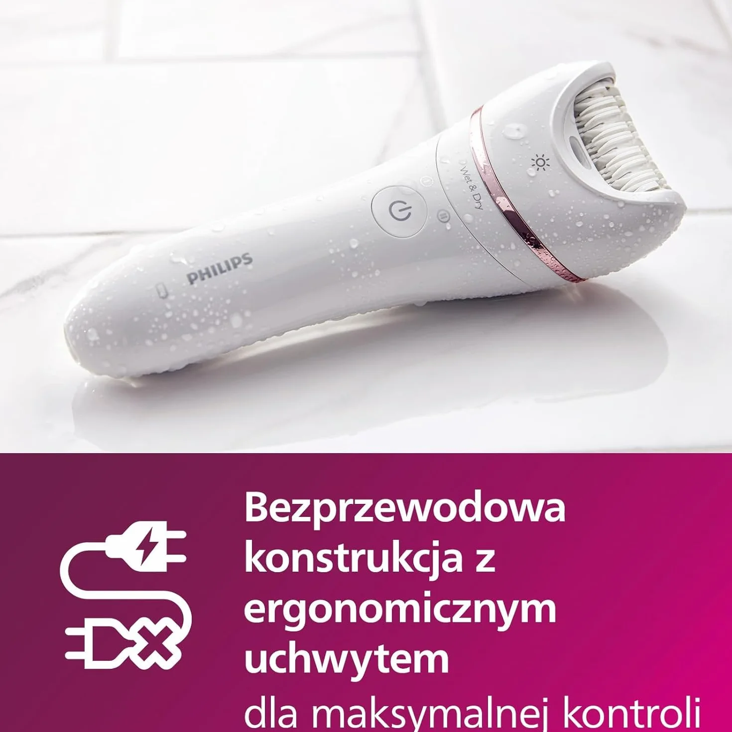 Philips Depilator z serii 8000, bezprzewodowy depilator na mokro i na sucho do nóg i ciała z 9 akcesoriami, golarką, trymerem, pilnikiem do pedicure i szczoteczką złuszczającą, model BRE740/10