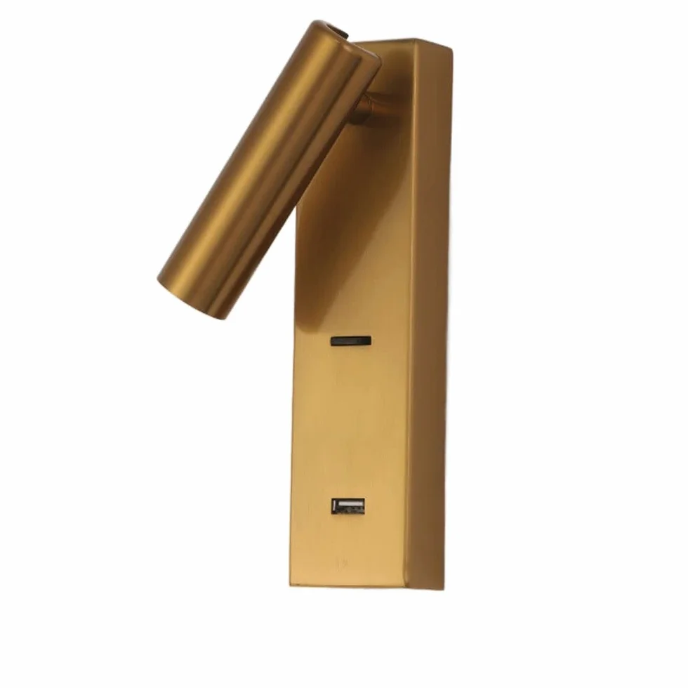 Złoty kinkiet do czytania przy łóżku, mini metalowy kinkiet ścienny z portem USB, regulowany kinkiet 350°+90°, nowoczesne kinkiety LED, minimalistyczne kinkiety oświetleniowe