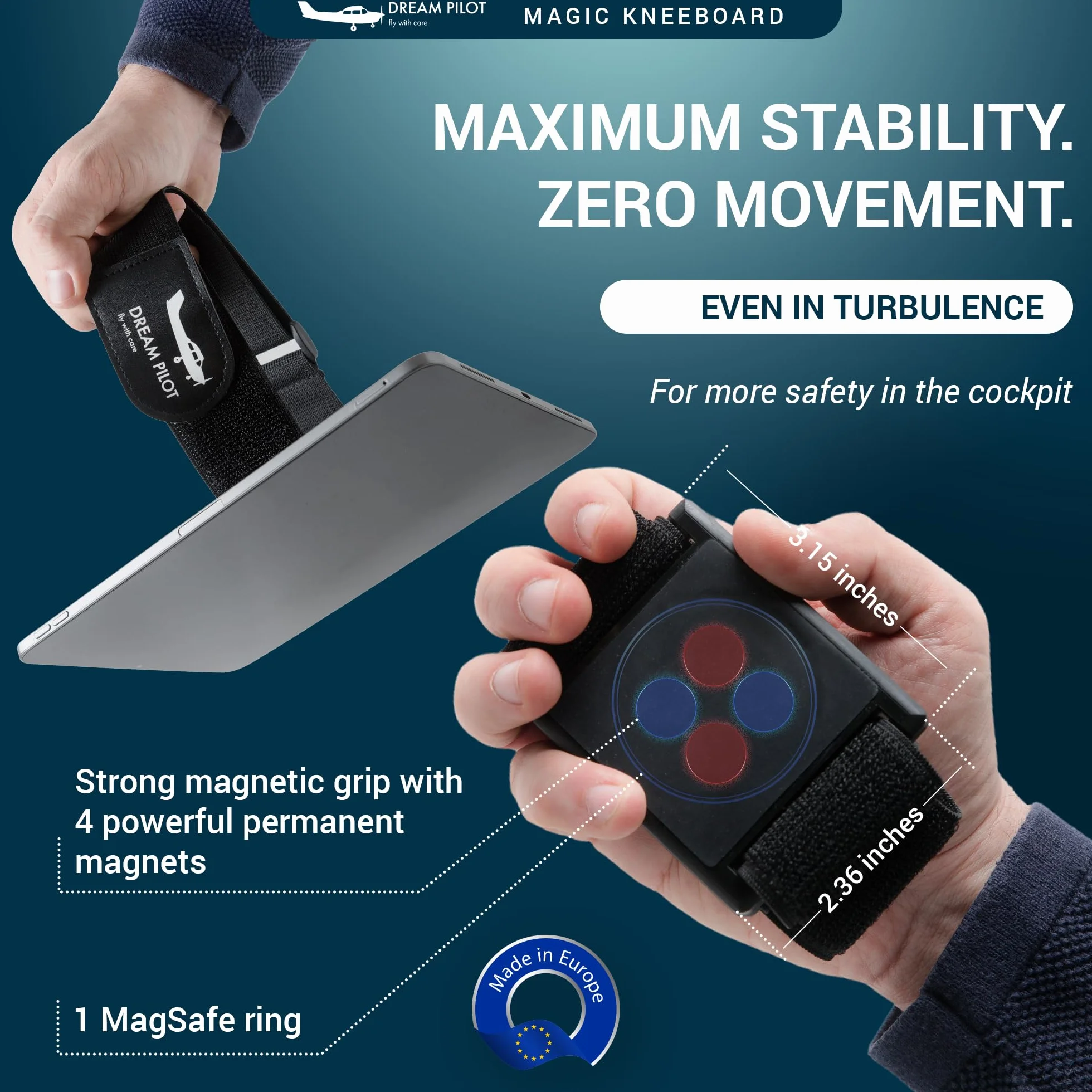 Dream Pilot Kneeboard do iPada, iPada mini, iPhone'a, dowolnego smartfona z systemem Android, dowolnego tabletu, uniwersalne rozwiązanie - smukłe, stabilne, certyfikowane wzornictwo MIL-STD 810G