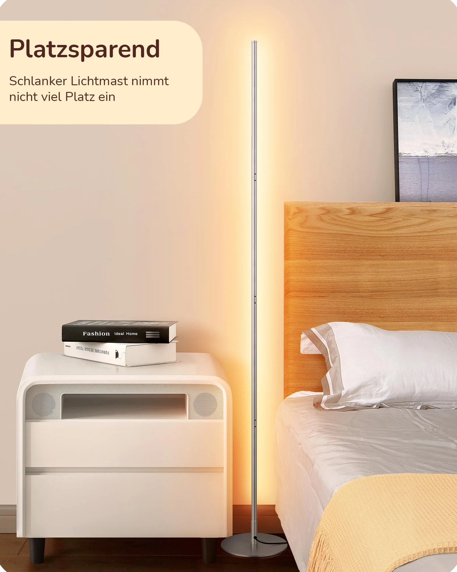 EDISHINE Lampa stojąca do salonu, lampa stojąca LED, ściemniana, 3000 K, ciepła biel, lampa stojąca z funkcją pamięci, regulacja wysokości 146 cm, nowoczesna lampa stojąca do sypialni i biura, srebrna