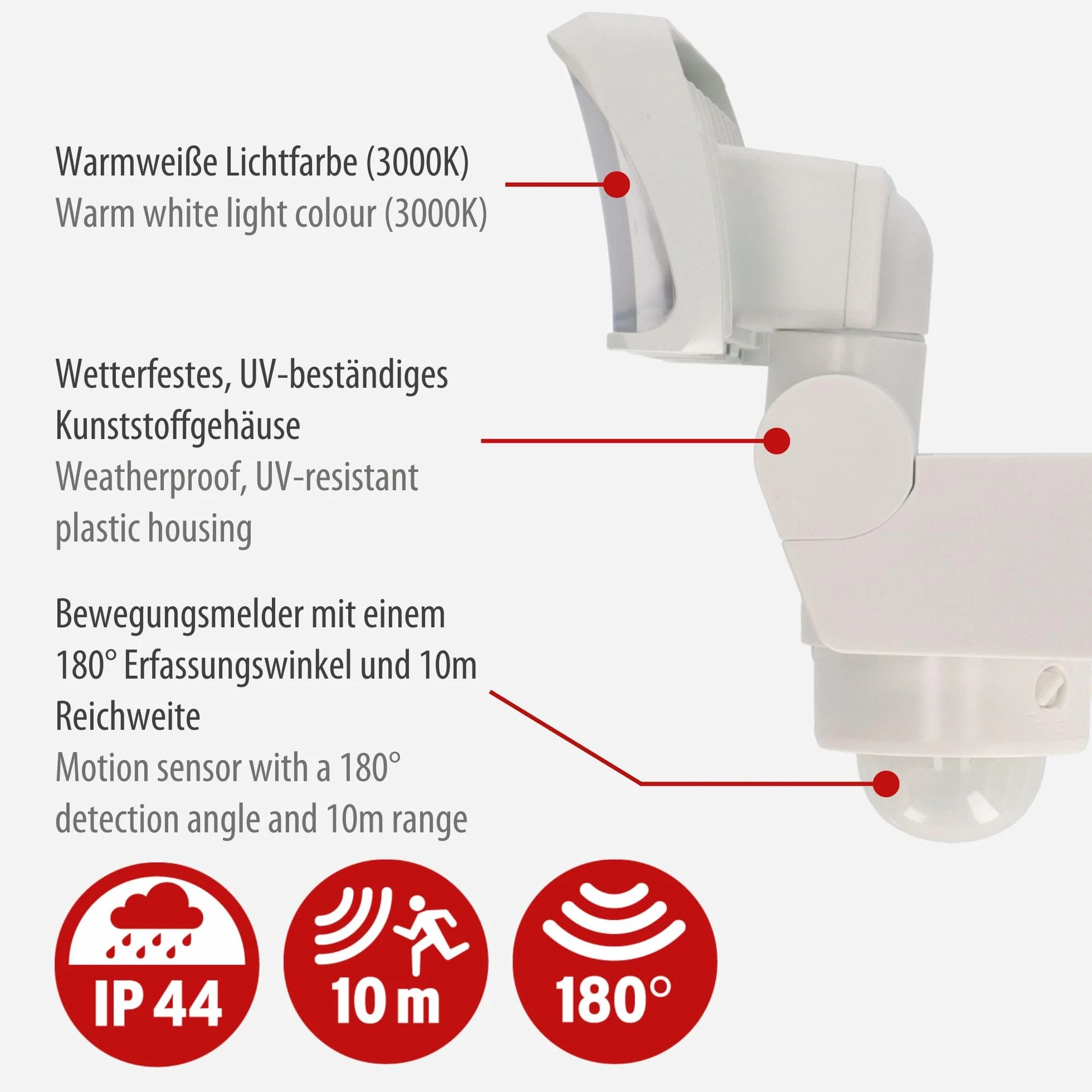 Reflektor LED WS 2050 WP z czujnikiem ruchu, 1680lm, IP44, biały