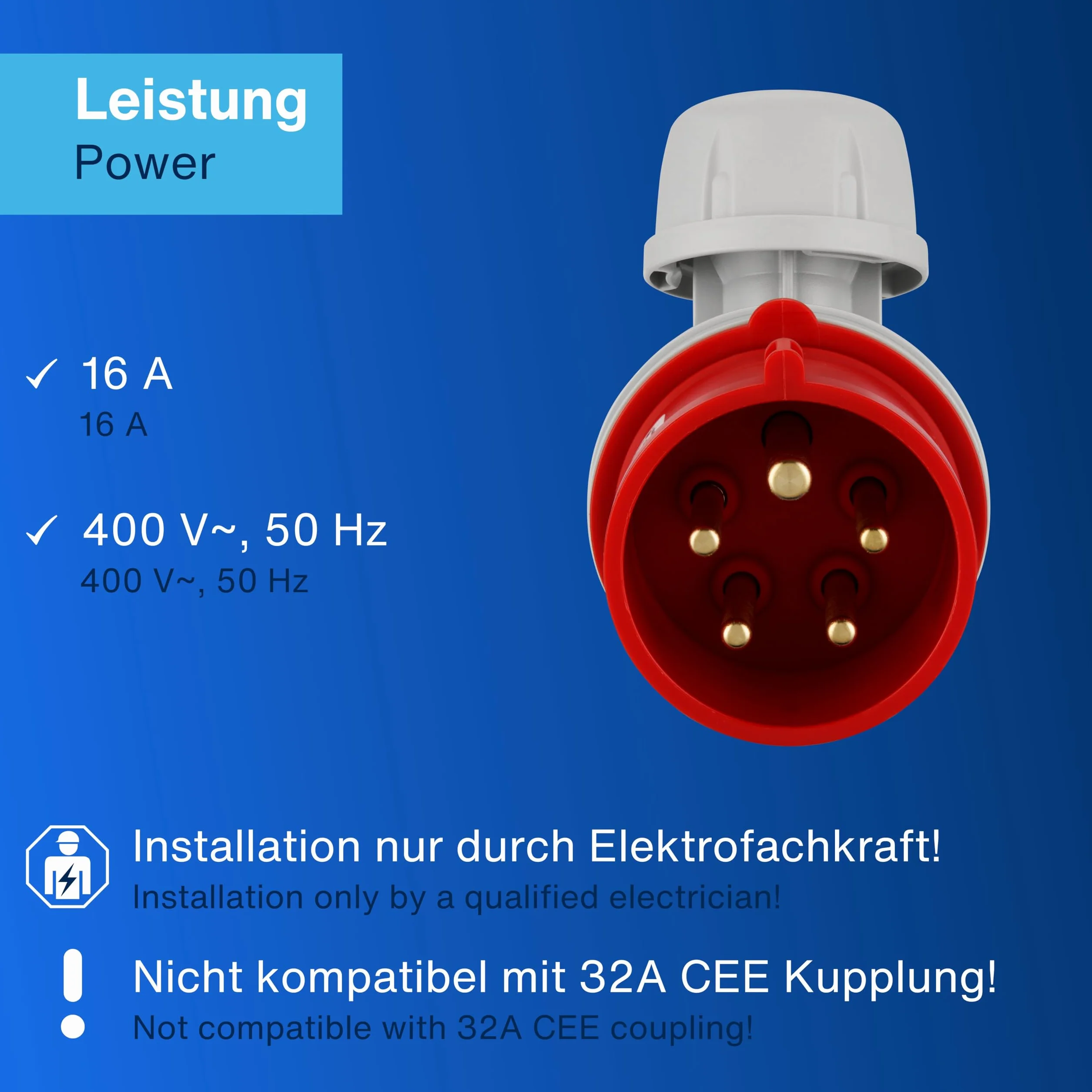 REV wtyczka CEE, 400 V, 16 A, 5-biegunowa, kątowa, IP44, czerwona