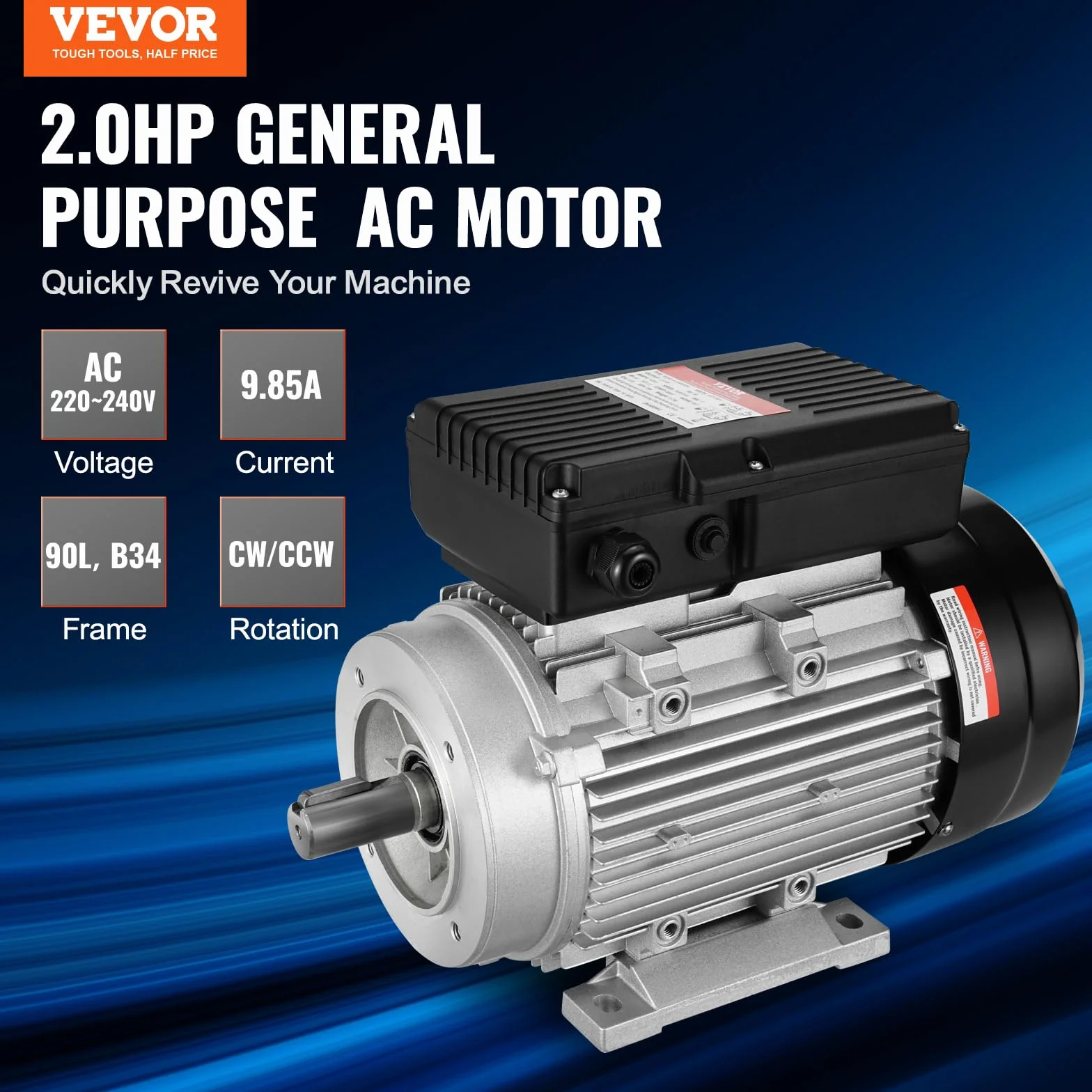 VEVOR Silnik elektryczny 1,5 kW jednofazowy 1400 obr/min AC 220-240 V rama 90L B34 wał sześciokątny 24 mm